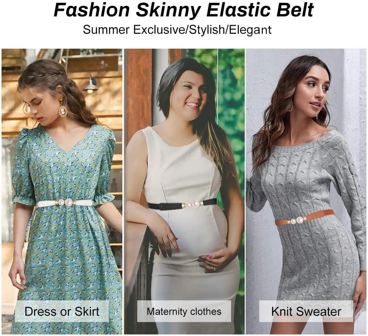 الکدون کمربند باریک کشی زنانه، کمربند مرواریدی کشسان شیک برای لباس الکدون کمربند باریک کشی زنانه، کمربند مرواریدی کشسان شیک برای لباس