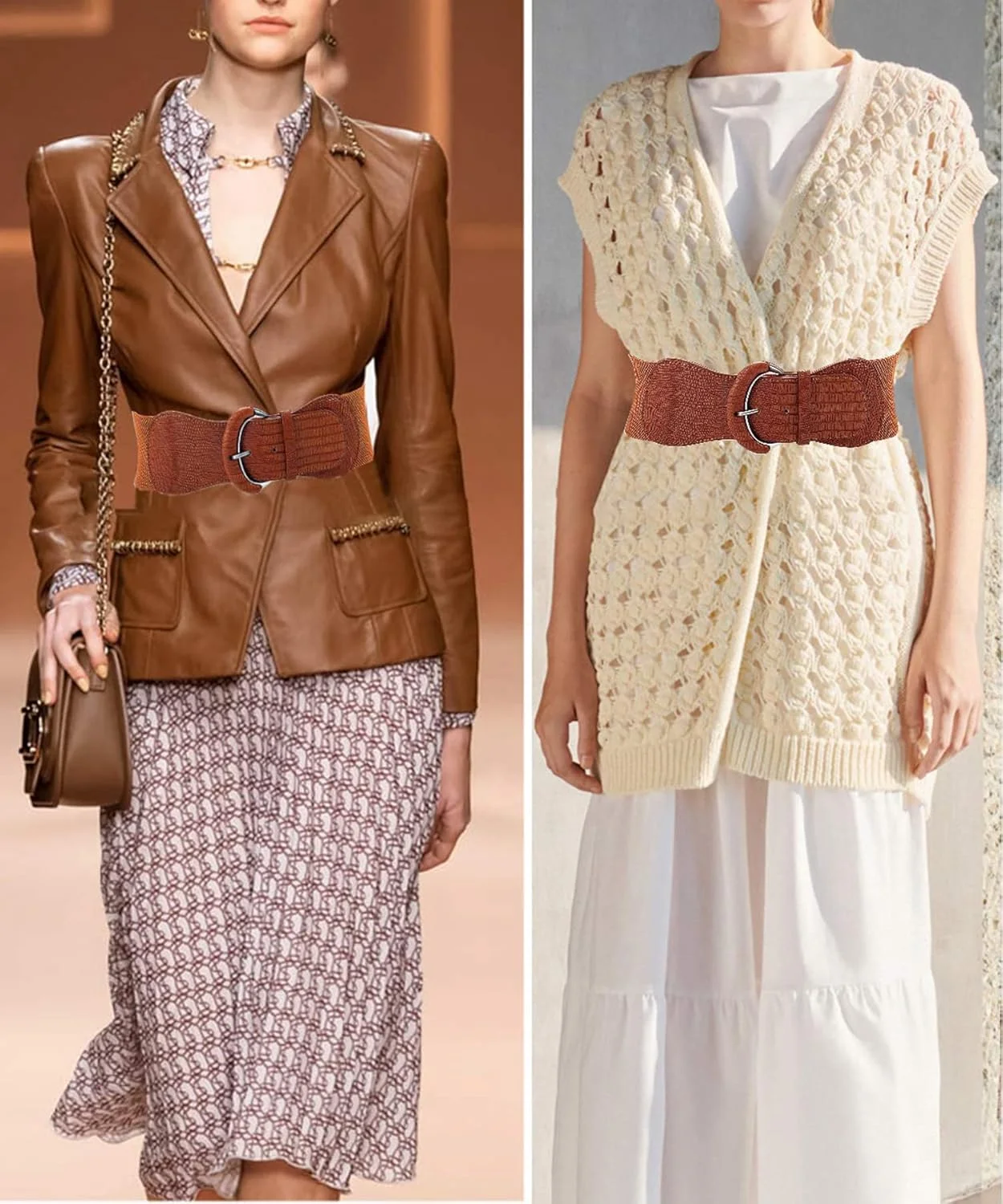 الکدون 3 عدد کمربند پهن زنانه برای لباس، کمربند کشی چرمی الاستیک برای تزئین لباس زنانه