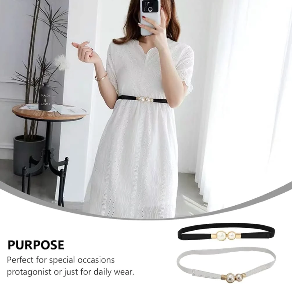 الکدون کمربند باریک کشی زنانه، کمربند مرواریدی کشسان شیک برای لباس الکدون کمربند باریک کشی زنانه، کمربند مرواریدی کشسان شیک برای لباس