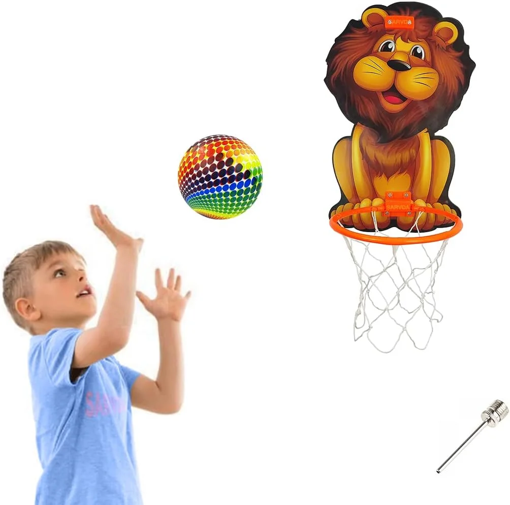 ست بازی بسکتبال با طرح شیر Sarvda برای کودکان، دارای تخته آویز قابل تنظیم دیواری و حلقه، بازی های فکری برای کودکان، تور بسکتبال برای خانه، داخل و خارج از منزل، چند رنگ ست بازی بسکتبال با طرح شیر Sarvda برای کودکان، دارای تخته آویز قابل تنظیم دیواری و حلقه، بازی های فکری برای کودکان، تور بسکتبال برای خانه، داخل و خارج از منزل، چند رنگ