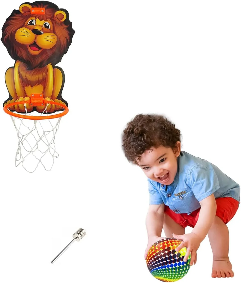 ست بازی بسکتبال با طرح شیر Sarvda برای کودکان، دارای تخته آویز قابل تنظیم دیواری و حلقه، بازی های فکری برای کودکان، تور بسکتبال برای خانه، داخل و خارج از منزل، چند رنگ ست بازی بسکتبال با طرح شیر Sarvda برای کودکان، دارای تخته آویز قابل تنظیم دیواری و حلقه، بازی های فکری برای کودکان، تور بسکتبال برای خانه، داخل و خارج از منزل، چند رنگ