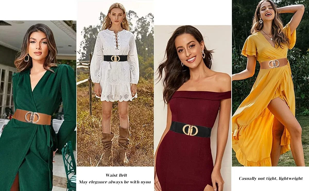 کمربند پهن کشی سگک D شکل رترو زنانه ELECDON، 2 عدد کمربند الاستیک چرمی PU با استایل ساده و شیک برای لباس، شلوار جین، سرهمی، کت، کمربند پهن کشی غیر رسمی کمربند پهن کشی سگک D شکل رترو زنانه ELECDON، 2 عدد کمربند الاستیک چرمی PU با استایل ساده و شیک برای لباس، شلوار جین، سرهمی، کت، کمربند پهن کشی غیر رسمی