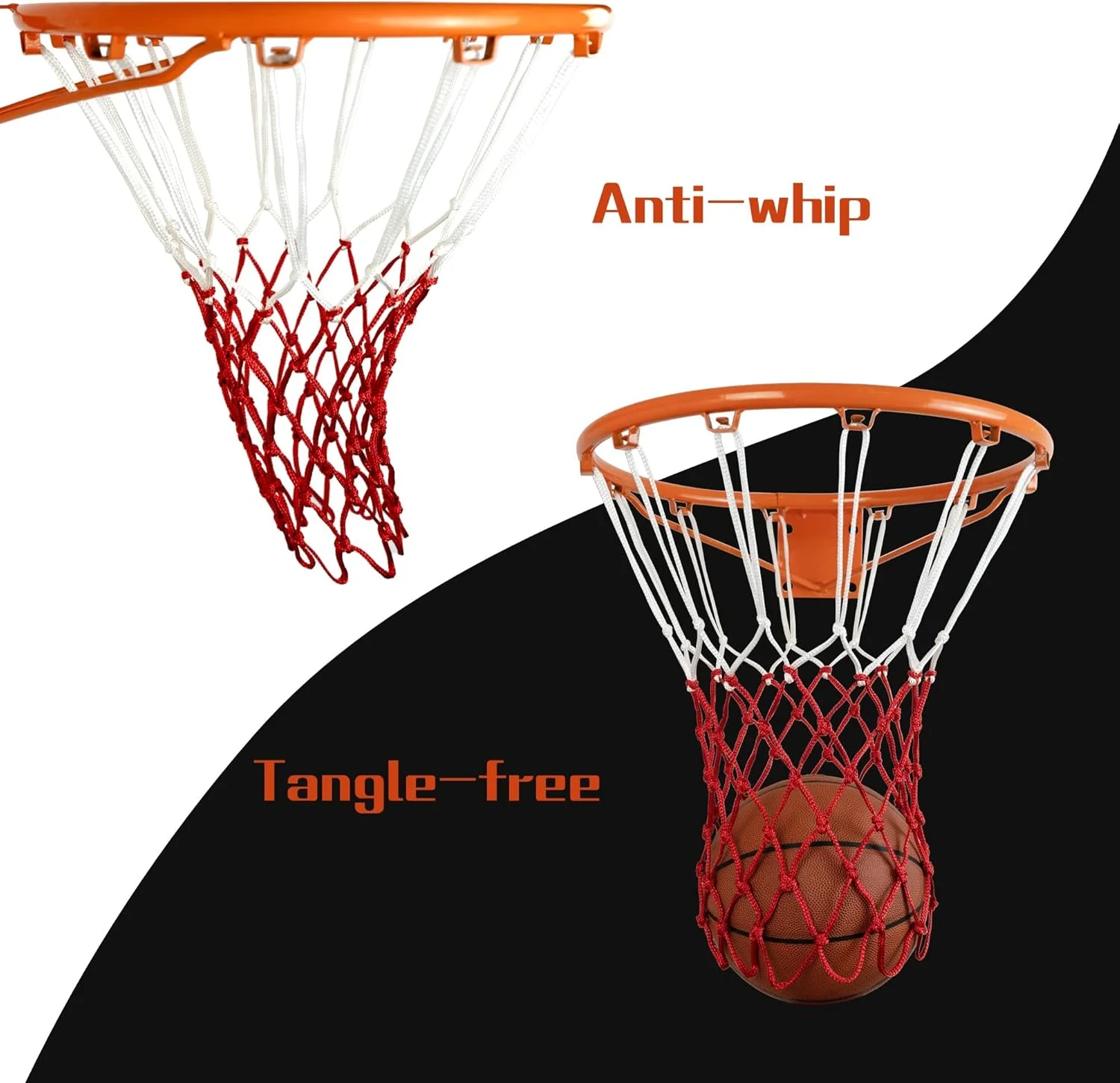 ست توری بسکتبال سانانگ، سایز استاندارد، مناسب برای استفاده در فضای باز و داخل سالن، توری بسکتبال دو رنگ سفید و قرمز (دو عدد) ست توری بسکتبال سانانگ، سایز استاندارد، مناسب برای استفاده در فضای باز و داخل سالن، توری بسکتبال دو رنگ سفید و قرمز (دو عدد)