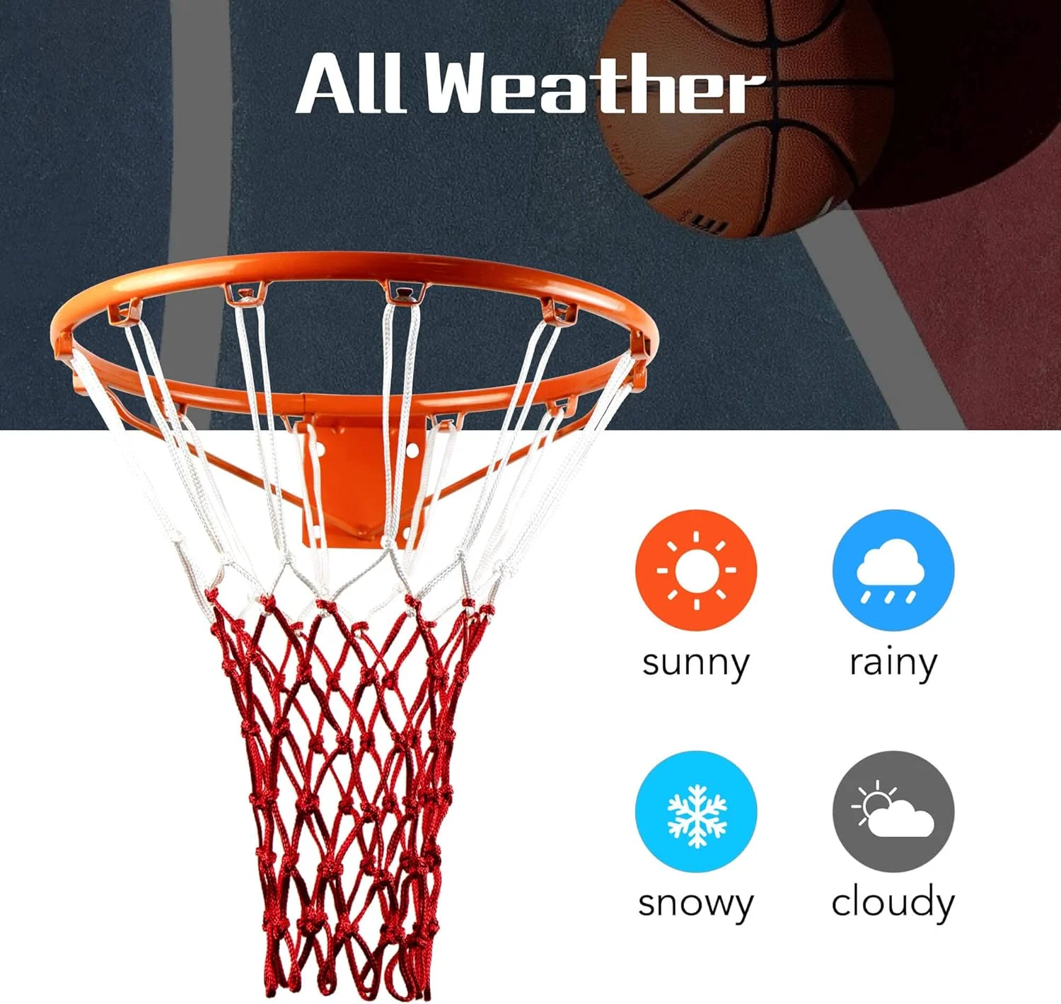 ست توری بسکتبال سانانگ، سایز استاندارد، مناسب برای استفاده در فضای باز و داخل سالن، توری بسکتبال دو رنگ سفید و قرمز (دو عدد) ست توری بسکتبال سانانگ، سایز استاندارد، مناسب برای استفاده در فضای باز و داخل سالن، توری بسکتبال دو رنگ سفید و قرمز (دو عدد)