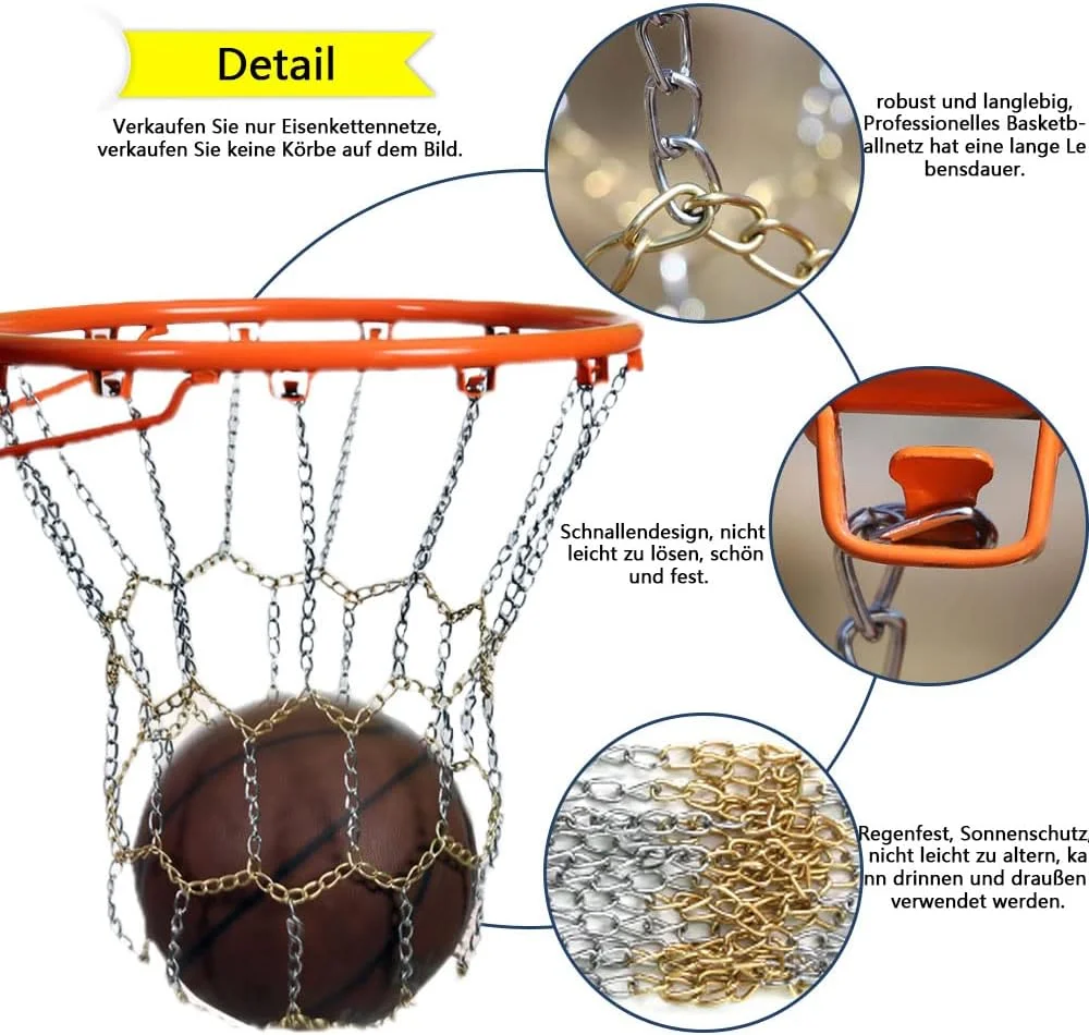 تور بسکتبال ProLeo، حلقه بسکتبال زنجیری، تور فلزی سبد بسکتبال، تور جایگزین، تور زنجیر فولادی، تور بسکتبال ساخته شده از فلز