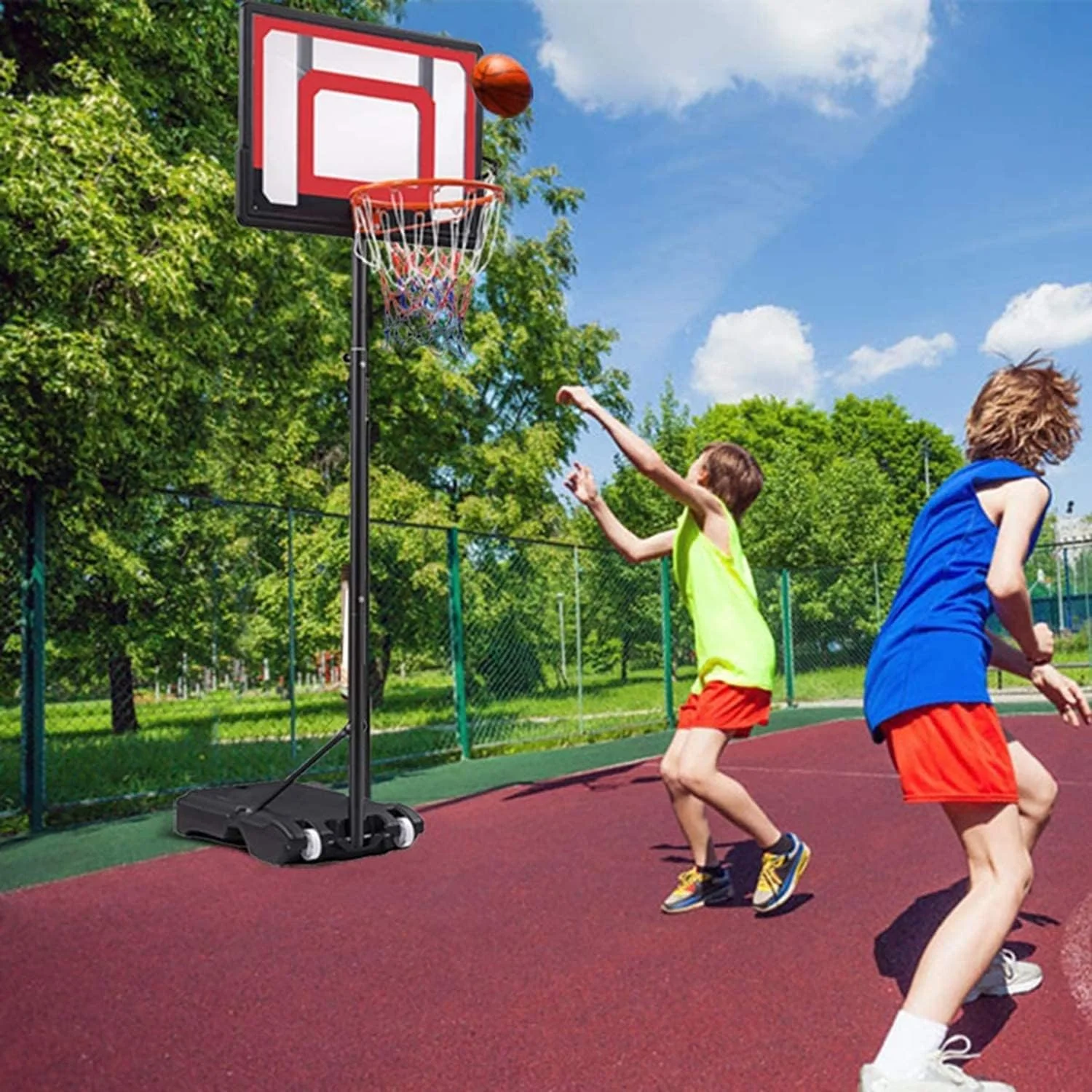 حلقه بسکتبال فضای باز، حلقه فلزی بسکتبال با تور، قابل نصب روی دیوار، مقاوم در برابر آب و هوا، مناسب برای کودکان، قطر 45 سانتی متر به همراه 2 عدد تور بسکتبال