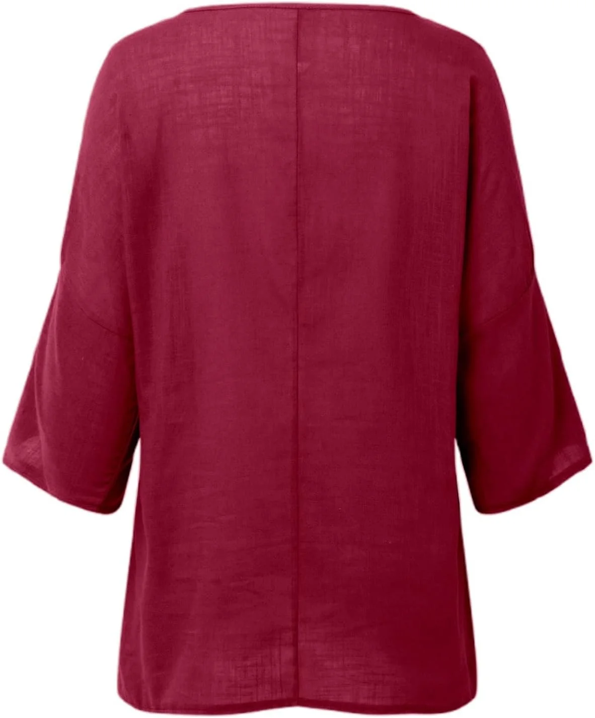 SilkSerai پیراهن زنانه نخی کتان گازی آستین سه ربع یقه هفت تونیک رنگ ثابت سبک وزن تاپ بلوز شیک غیر رسمی