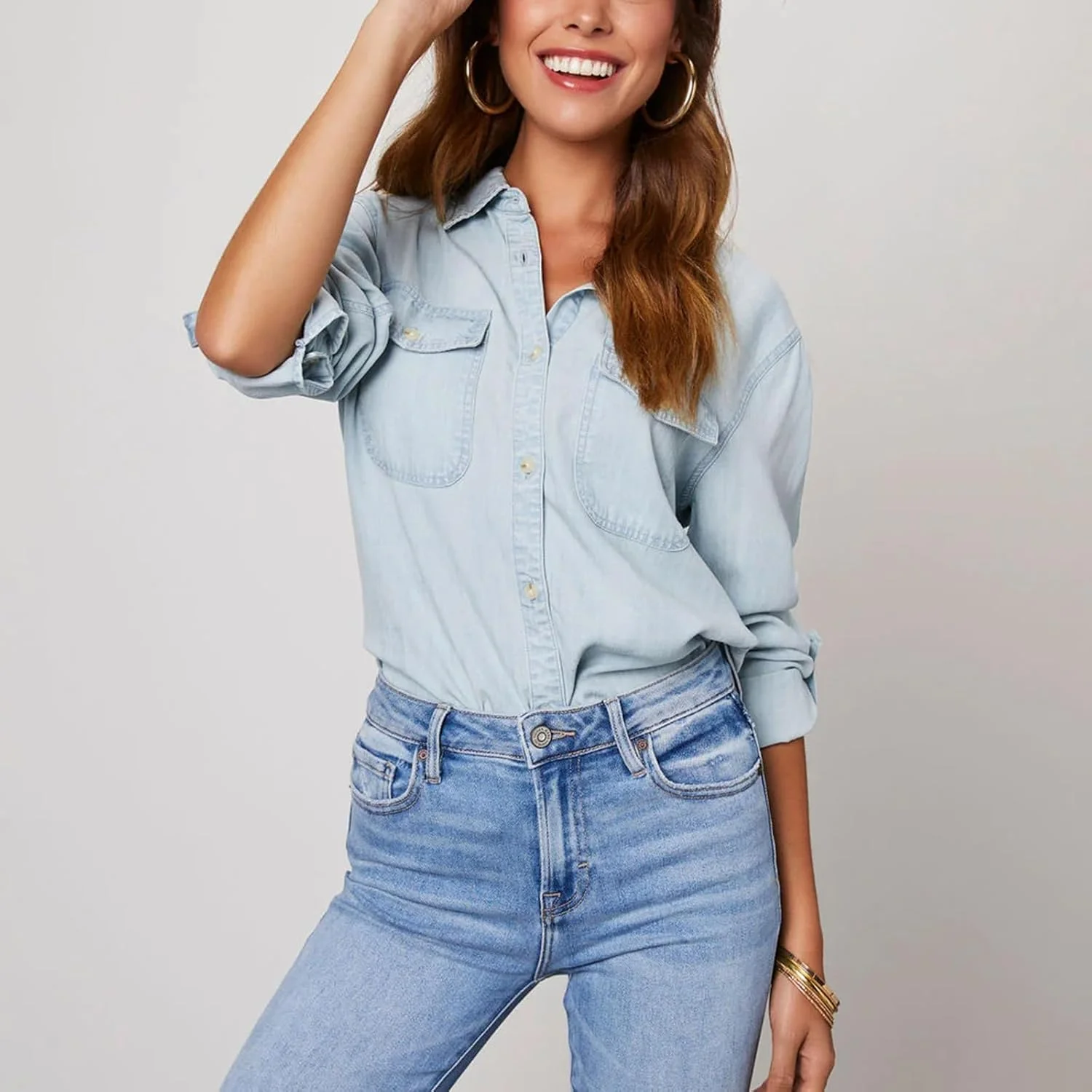 سیووا پیراهن جین زنانه آستین بلند دکمه دار بلوز جین تاپ های غیر رسمی ژاکت پیراهن گشاد قدیمی با جیب لباس خیابانی بهاره پاییزه