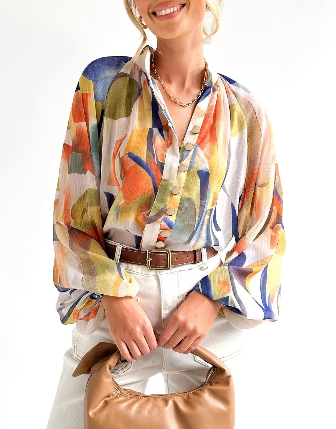 بلوز آستین بلند زنانه طرح گلدار Sissyaki مدل Boho دکمه دار