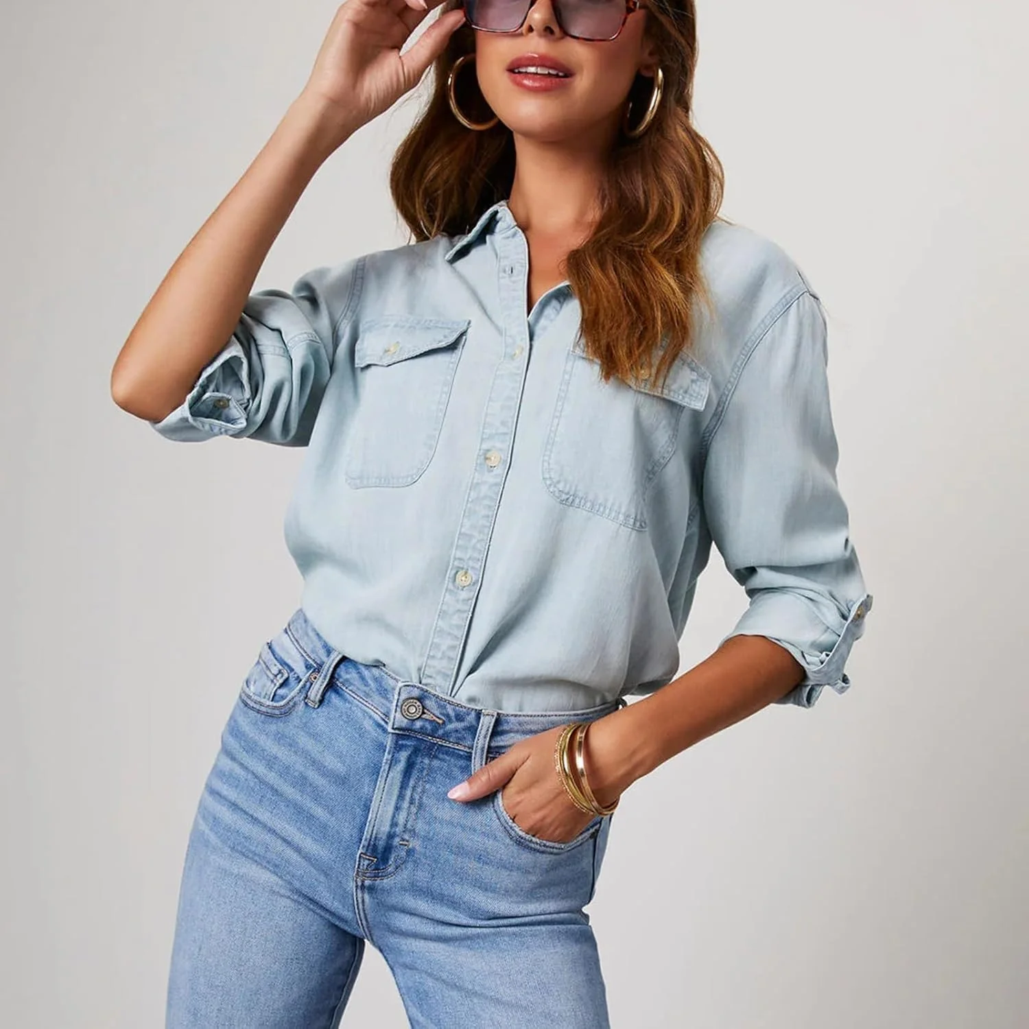 سیووا پیراهن جین زنانه آستین بلند دکمه دار بلوز جین تاپ های غیر رسمی ژاکت پیراهن گشاد قدیمی با جیب لباس خیابانی بهاره پاییزه