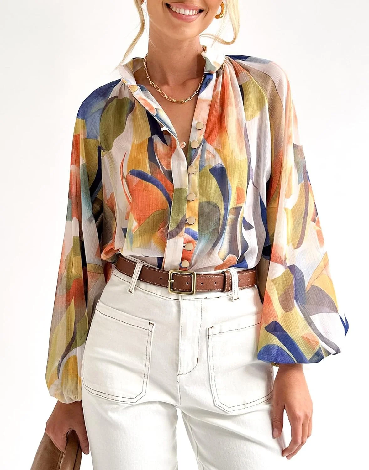 بلوز آستین بلند زنانه طرح گلدار Sissyaki مدل Boho دکمه دار