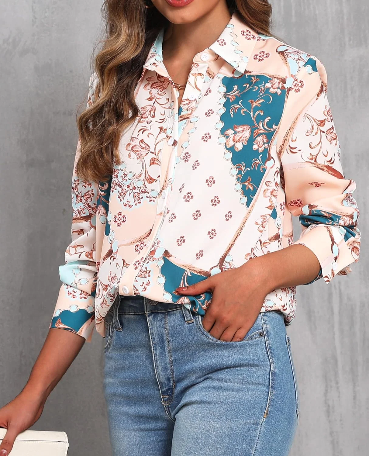 بلوز زنانه دکمه دار، پیراهن آستین بلند طرح گل، مناسب استایل کژوال و ترندی پاییز 2025