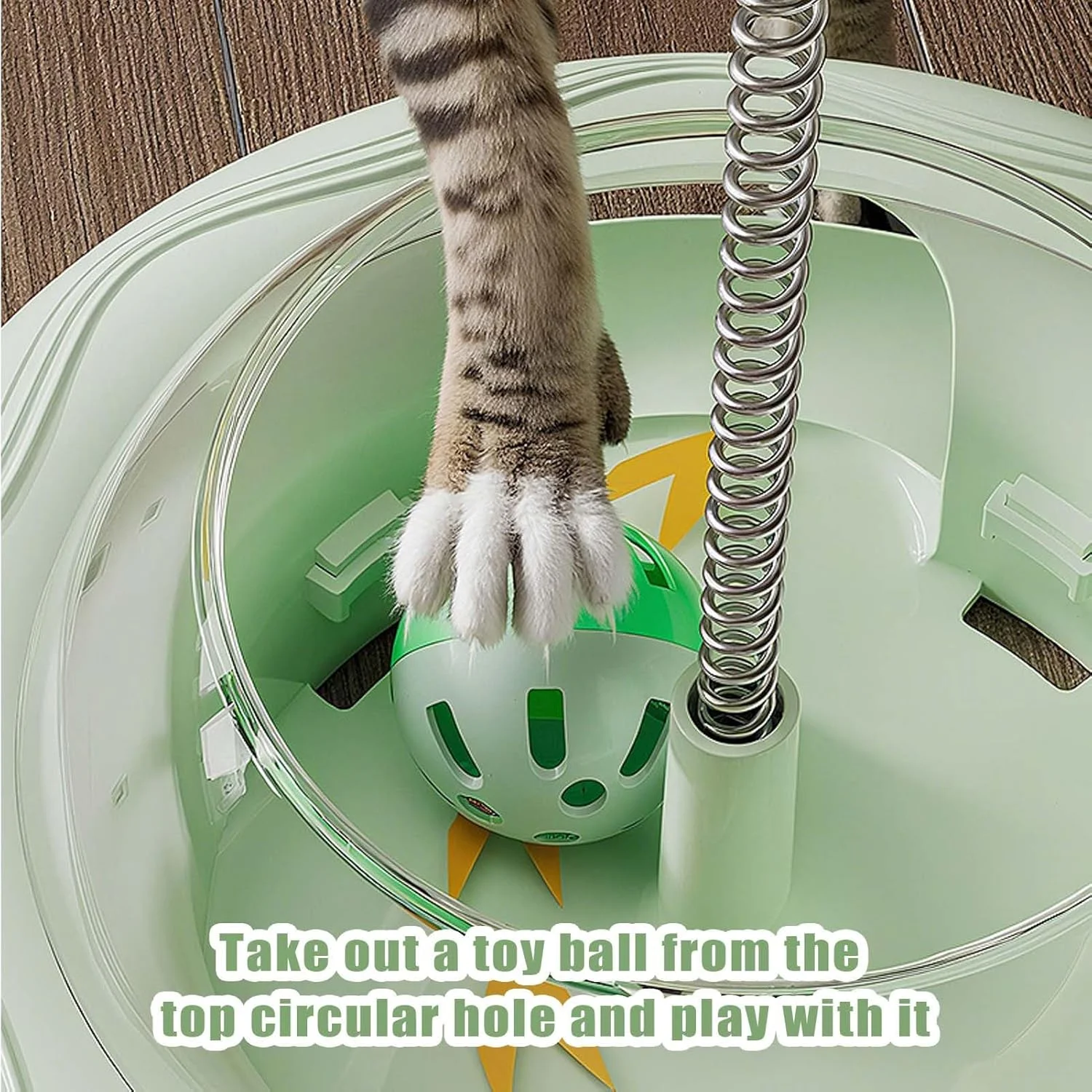 اسباب بازی پخش کننده تشویقی گربه - اسباب بازی های تعاملی گربه با چوب بازی فنری و توپ - پخش کننده غذای سرگرم کننده برای تمرین بازی در فضای داخلی