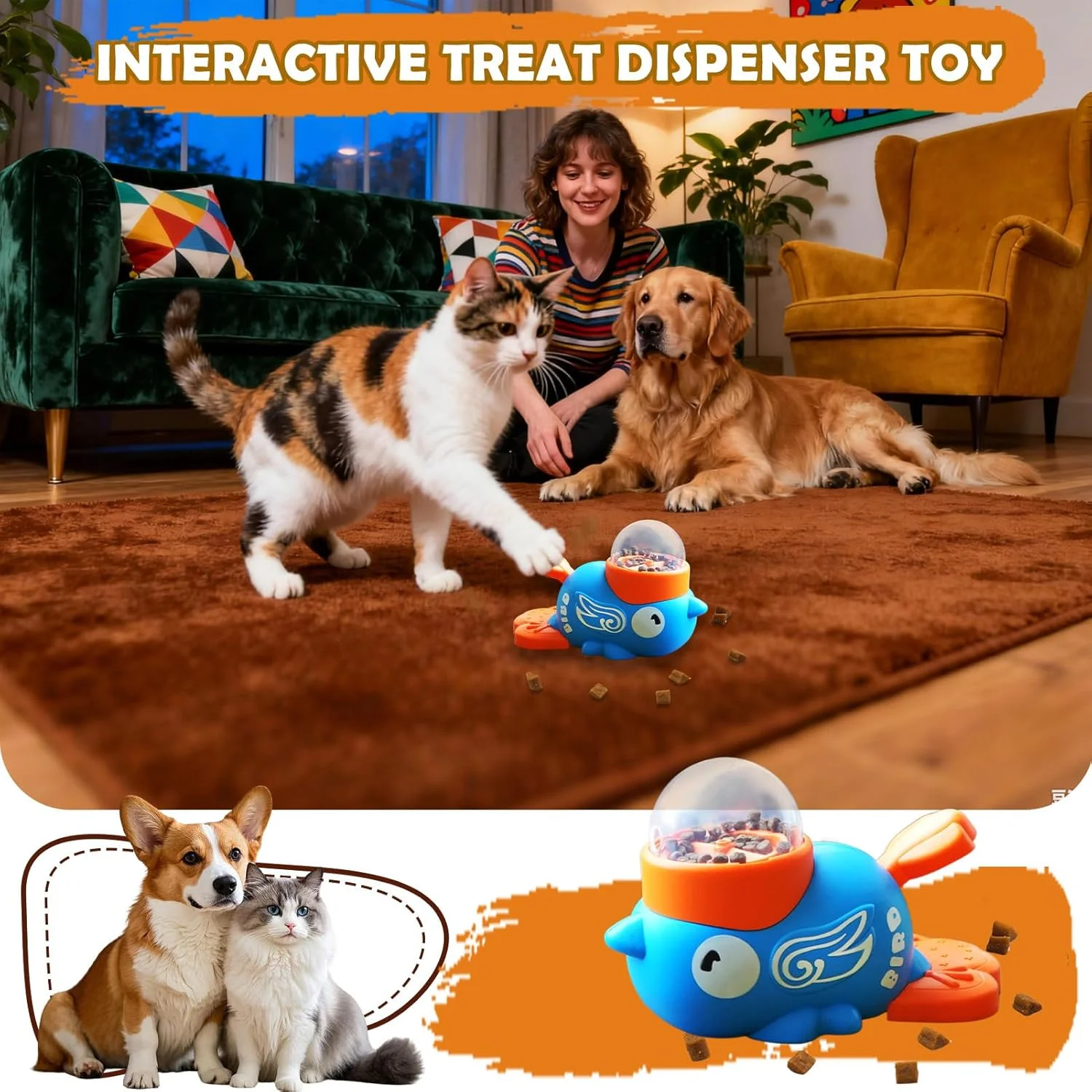 اسباب بازی پازلی سگ | فیدر توله سگ طرح اردک - اسباب بازی فیدر پازلی تعاملی برای تحریک ذهنی، آموزش تغذیه، رفع بی حوصلگی، مناسب برای سگ و گربه در فضای داخلی و خارجی