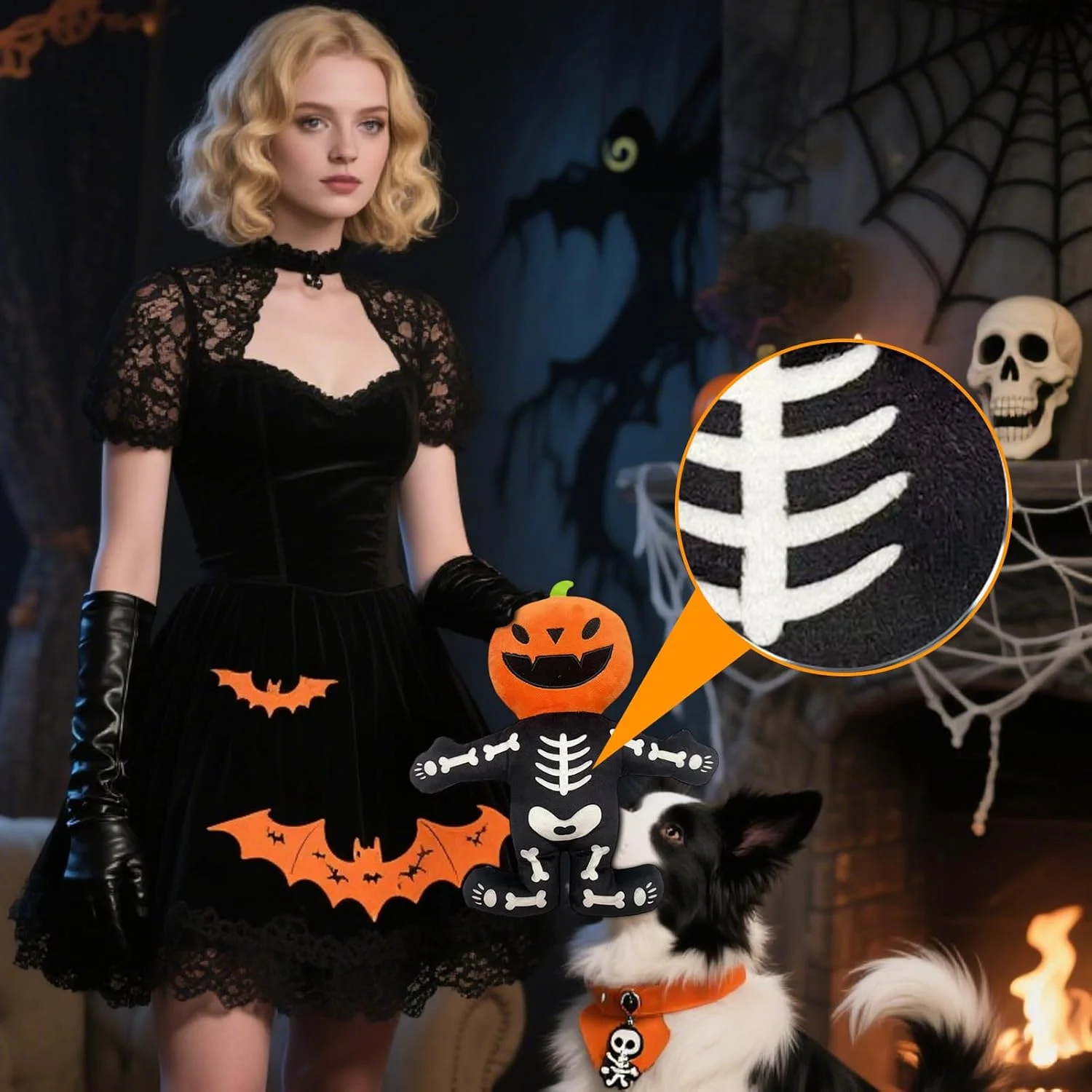 اسباب بازی سگ جیرجیر کننده - اسباب بازی های جویدنی اسکلت کدو تنبل برای سگ ها | اسباب بازی پولیش تعاملی خنده دار برای جویدن، دندان درآوردن و آموزش سگ ها مناسب هالووین، فضای داخلی، فضای باز، پارک، حیاط خلوت و قفس