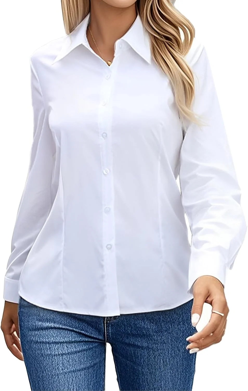 بلوز و شومیز زنانه دکمه دار آستین بلند مناسب کار، اداره و جلسات رسمی - سفید
