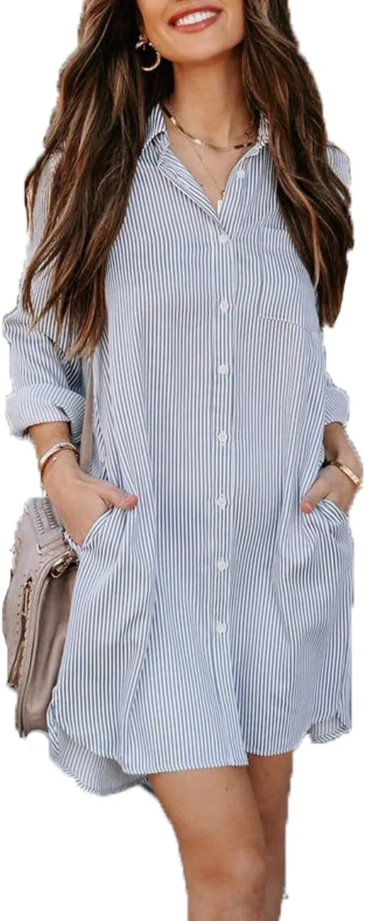 Vasitelan پیراهن دکمه دار زنانه آستین بلند نخی، بلوز و تاپ جیب دار، مناسب استفاده روزمره