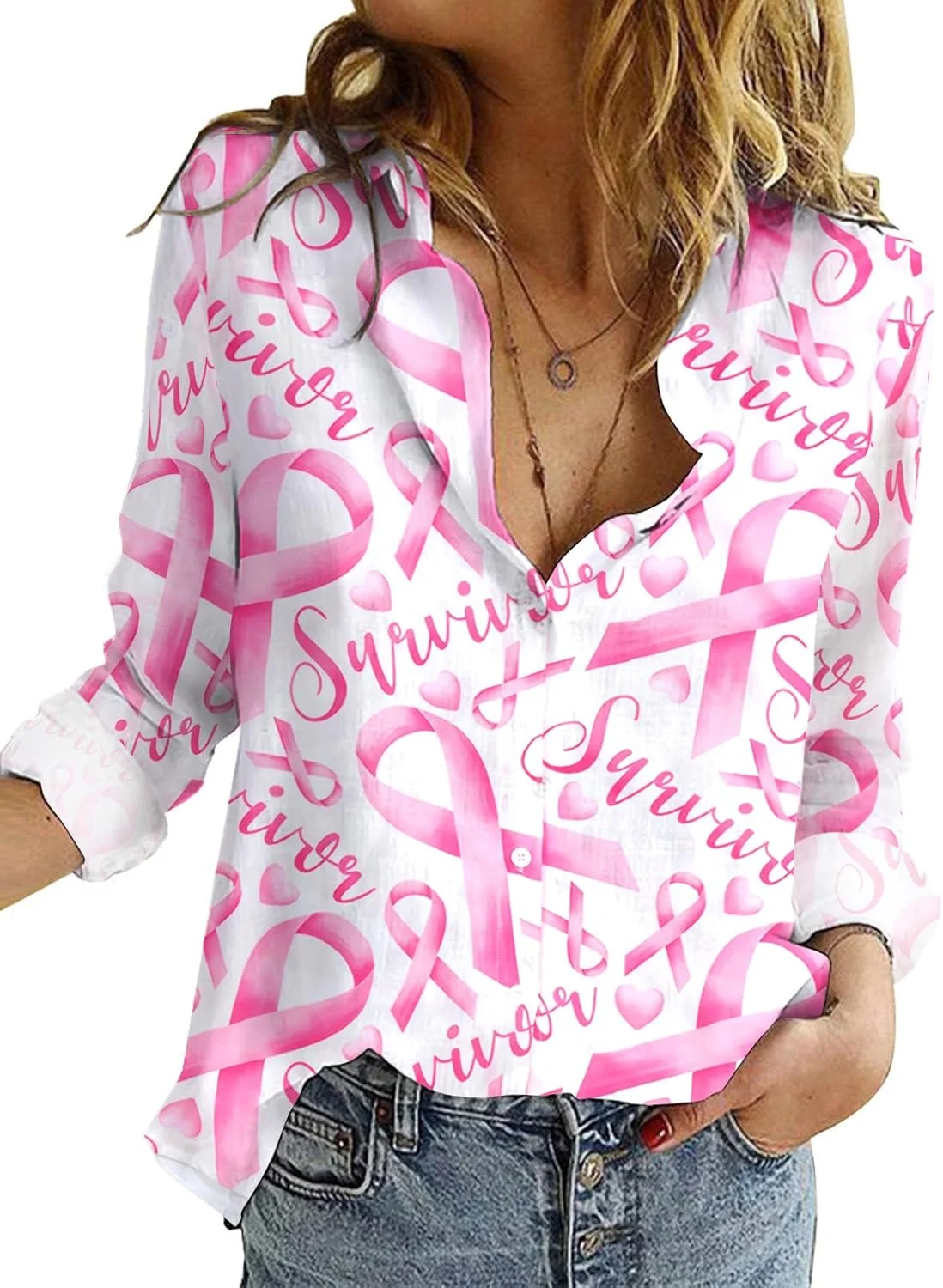 پیراهن سرطان سینه، پیراهن های آگاهی از سرطان سینه، پیراهن روبان صورتی، پیراهن های دکمه دار، تاپ های یقه دار غیر رسمی زنانه