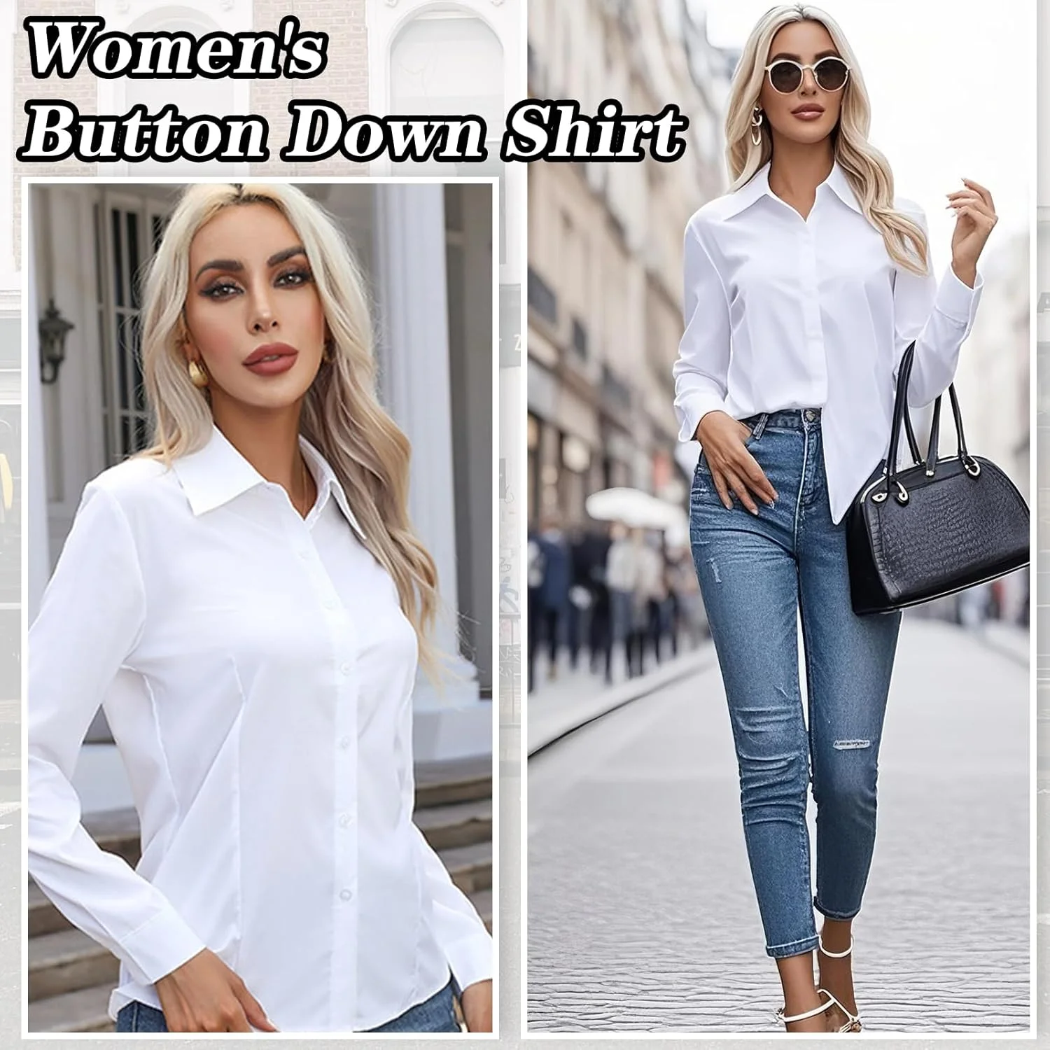 بلوز و شومیز زنانه دکمه دار آستین بلند مناسب کار، اداره و جلسات رسمی - سفید بلوز و شومیز زنانه دکمه دار آستین بلند مناسب کار، اداره و جلسات رسمی - سفید