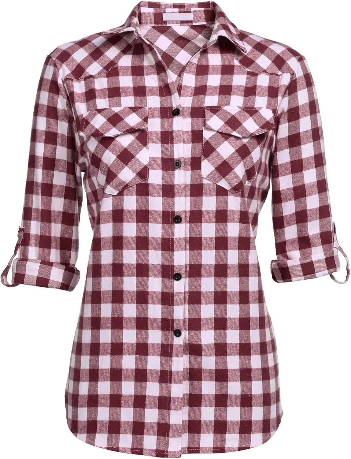 یونیبل پیراهن چهارخانه زنانه با دکمه، آستین کوتاه/بلند، بلوز آستین بلند، تونیک چهارخانه، تاپ های نخی، تاپ های یقه هفت غیر رسمی