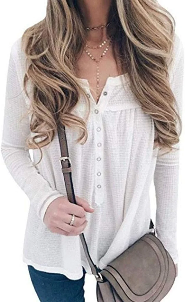 تاپ آستین بلند دکمه دار یقه هفت زنانه