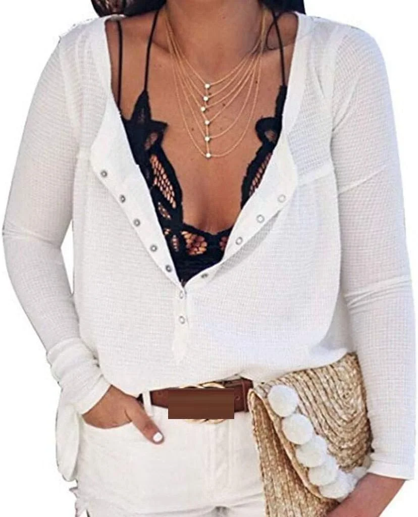 تاپ آستین بلند دکمه دار یقه هفت زنانه