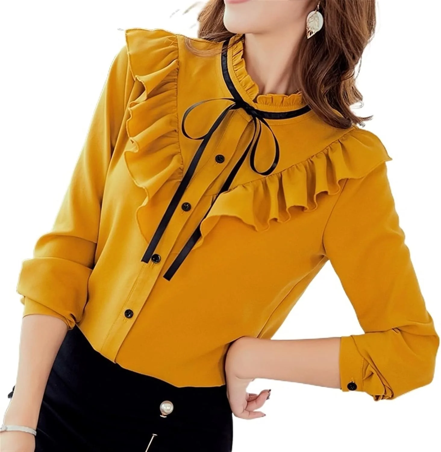 بلوز زنانه VETCS، بلوز پیراهن، پیراهن باریک، تاپ پیراهن شیفون، سفید زرد (رنگ: Hortel، سایز: XXL)