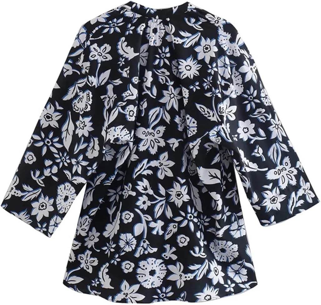 بلوز زنانه VETCS، بلوز طرح دار زنانه، بلوز آستین بلند یقه هفت زنانه، لباس های گشاد زنانه (رنگ: Hortel، سایز: L)