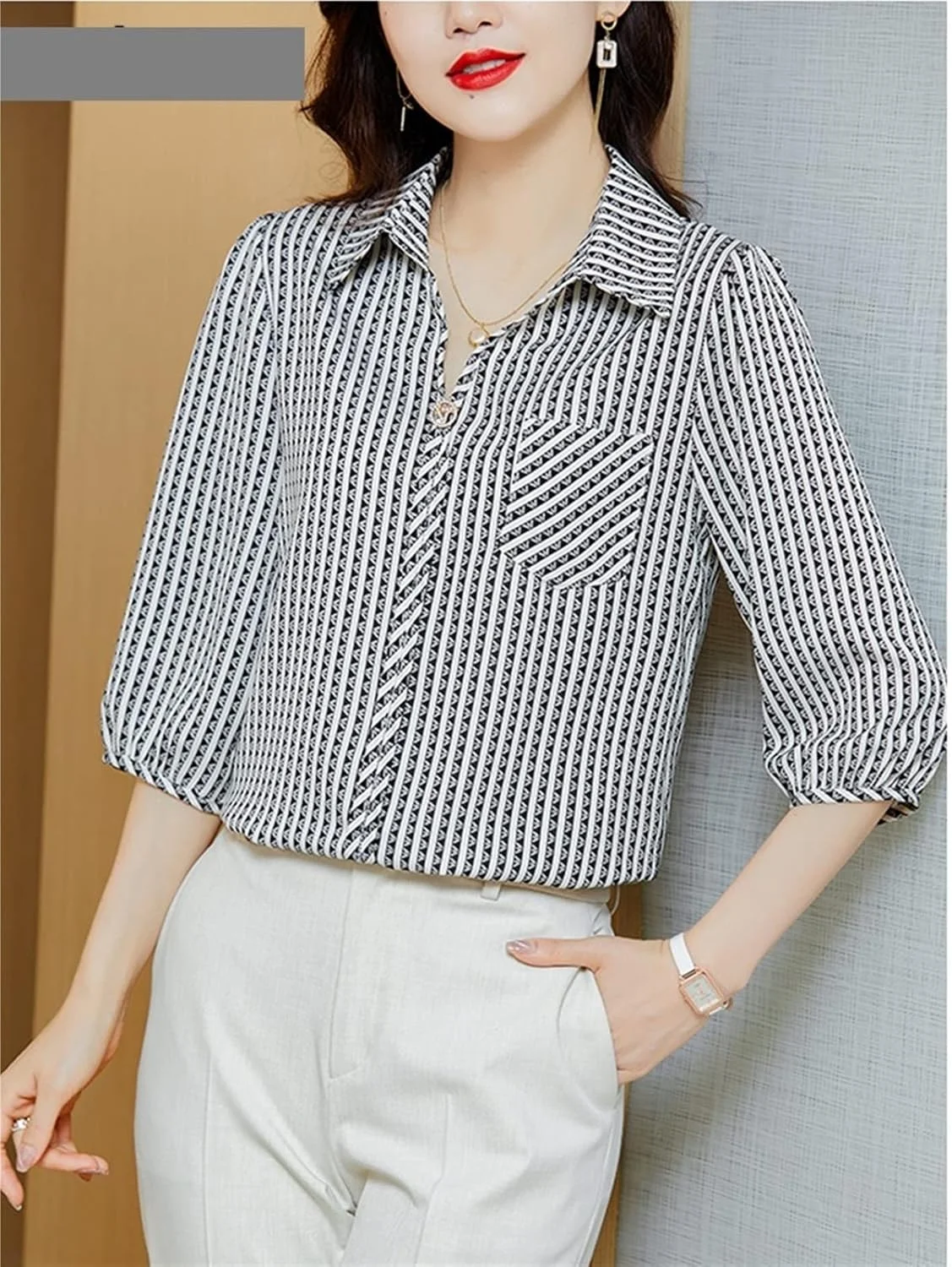 بلوز زنانه VETCS، بلوز راه راه، بلوز شیفون، بلوز یقه هفت، سایز بزرگ و Slim (رنگ: Hortel، سایز: L) بلوز زنانه VETCS، بلوز راه راه، بلوز شیفون، بلوز یقه هفت، سایز بزرگ و Slim (رنگ: Hortel، سایز: L)