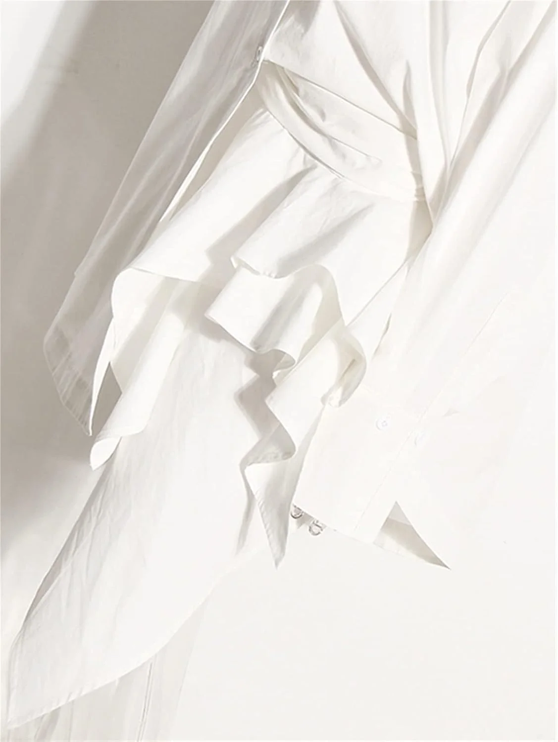 بلوز زنانه VETCS، پیراهن زنانه یقه برگردان آستین بلند گشاد دکمه دار یک طرفه چین دار نامتقارن (رنگ: سفید، سایز: M) بلوز زنانه VETCS، پیراهن زنانه یقه برگردان آستین بلند گشاد دکمه دار یک طرفه چین دار نامتقارن (رنگ: سفید، سایز: M)