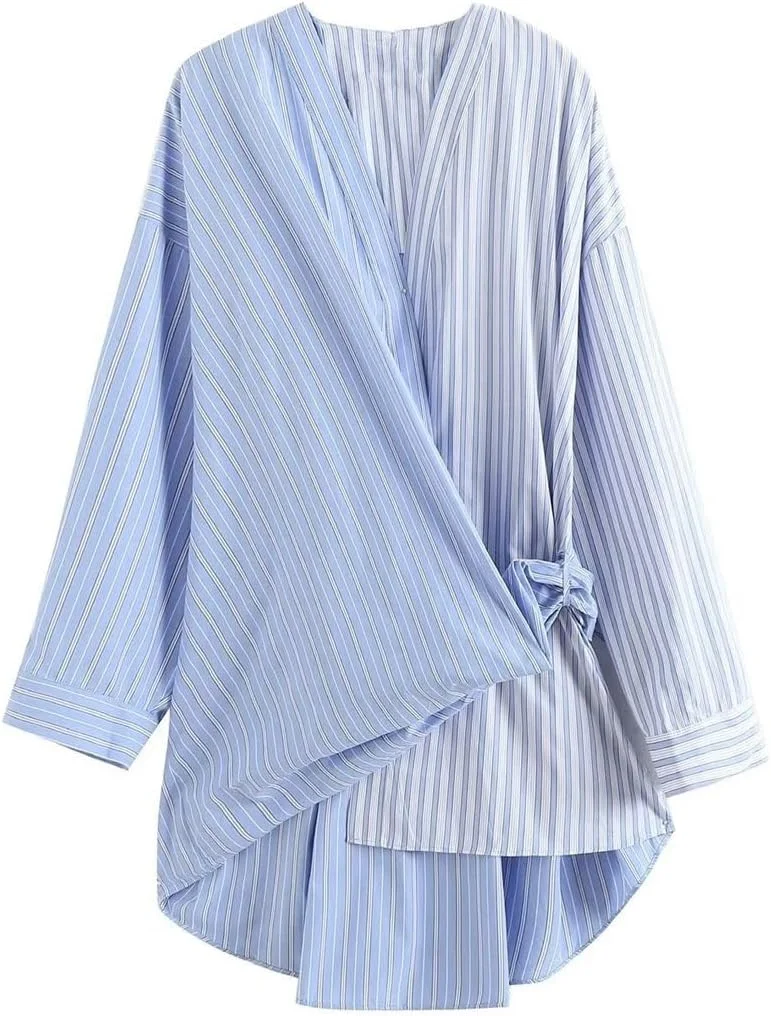 بلوز زنانه VETCS، پیراهن آبی زنانه، آستین بلند یقه هفت، بلوز راه راه با پنل بند دار و آستر، تاپ زنانه، لباس زنانه (سایز: L) بلوز زنانه VETCS، پیراهن آبی زنانه، آستین بلند یقه هفت، بلوز راه راه با پنل بند دار و آستر، تاپ زنانه، لباس زنانه (سایز: L)