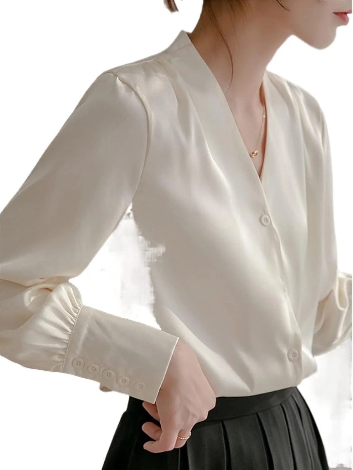 بلوز زنانه VETCS، پیراهن زنانه شامپاینی ضد چروک آستین بلند ساتن، مد روز، حرفه ای، با طبع V-یقه زنانه (رنگ: سفید، سایز: M) بلوز زنانه VETCS، پیراهن زنانه شامپاینی ضد چروک آستین بلند ساتن، مد روز، حرفه ای، با طبع V-یقه زنانه (رنگ: سفید، سایز: M)