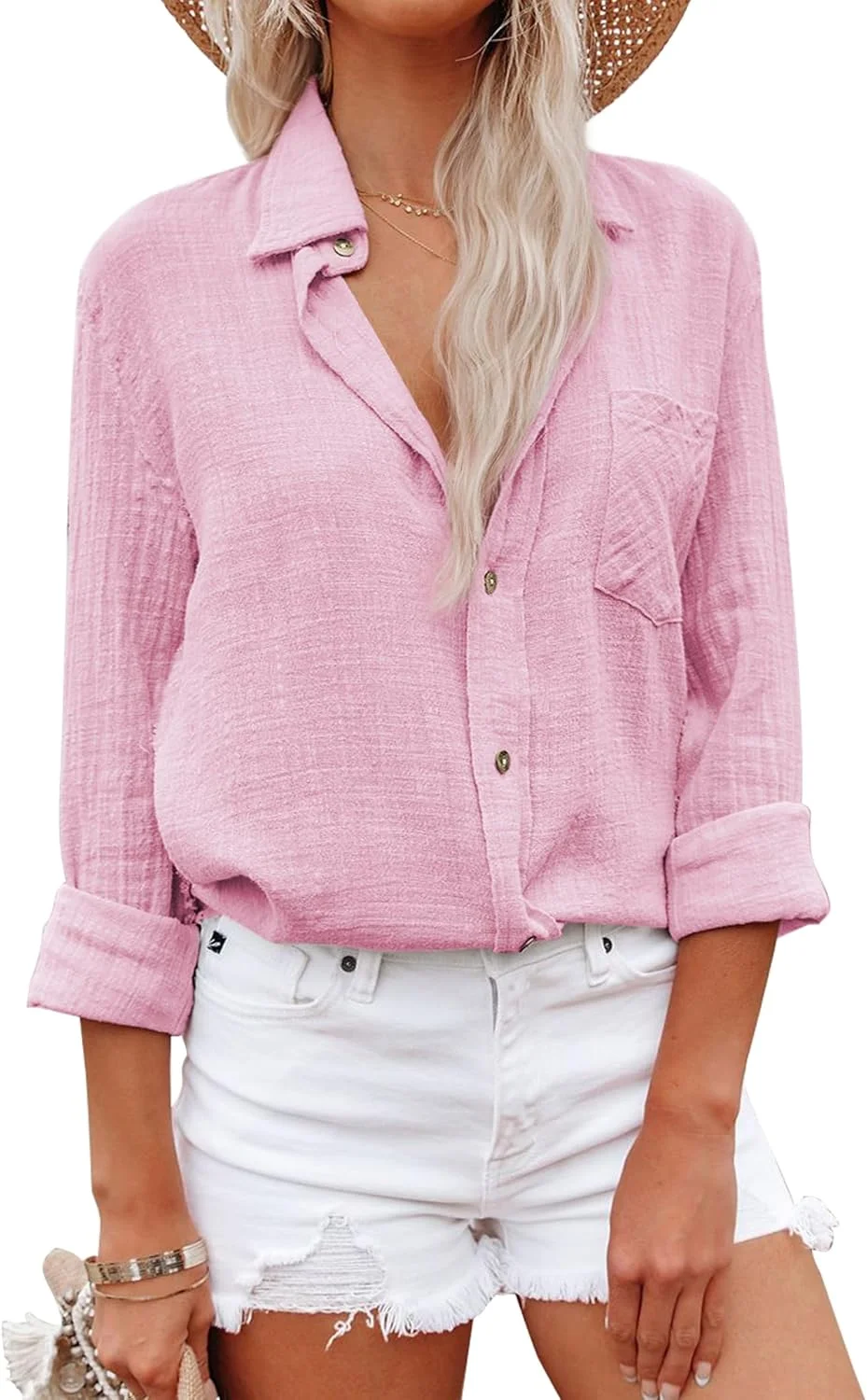 بلوز زنانه دکمه دار کتان، پیراهن های نخی، آستین بلند یقه دار، بلوزهای تونیک ساده با جیب بلوز زنانه دکمه دار کتان، پیراهن های نخی، آستین بلند یقه دار، بلوزهای تونیک ساده با جیب