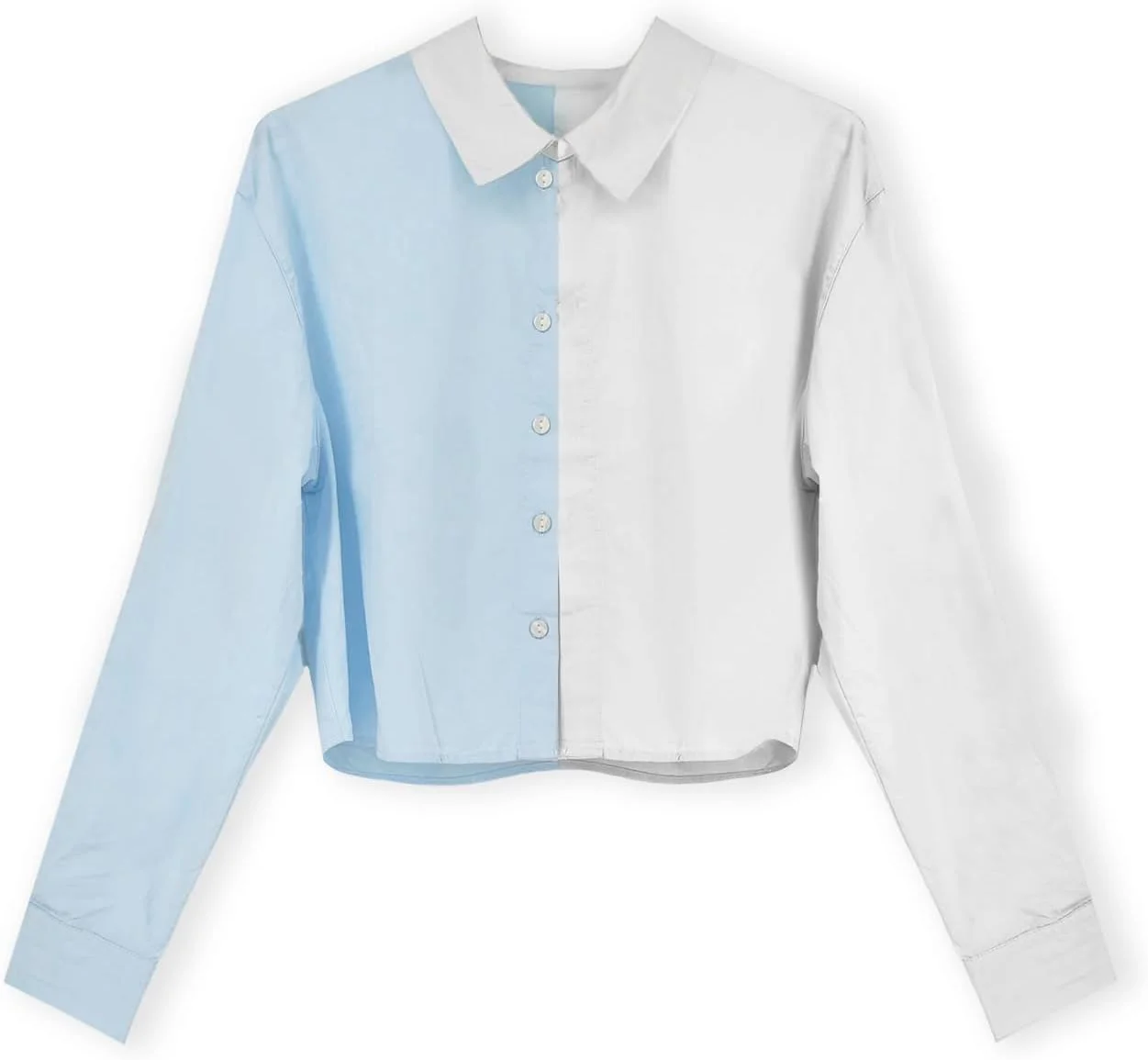 بلوز زنانه دکمه دار نخی آستین بلند کراپ