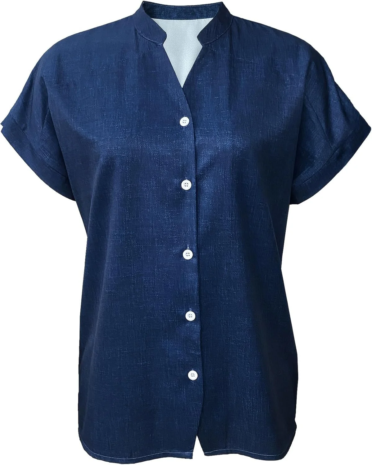 بلوز زنانه آستین کوتاه راه راه، دکمه دار، یقه هفت، مناسب کار