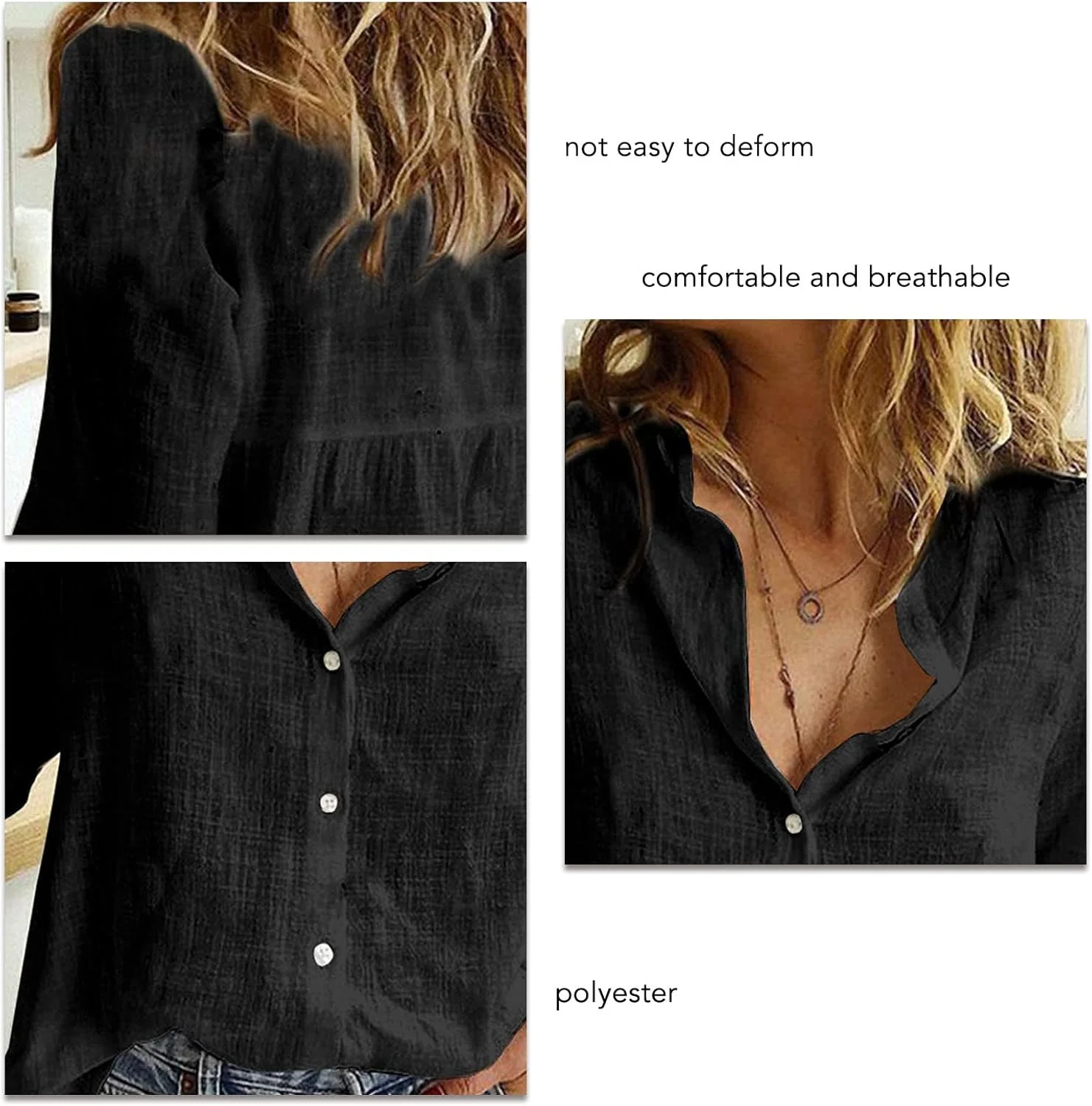 بلوز آستین بلند زنانه NEWBEAUT، یقه هفت دکمه دار، بلوز گشاد غیر رسمی، تونیک یکدست، آستین قابل تنظیم، پیراهن ساده کار