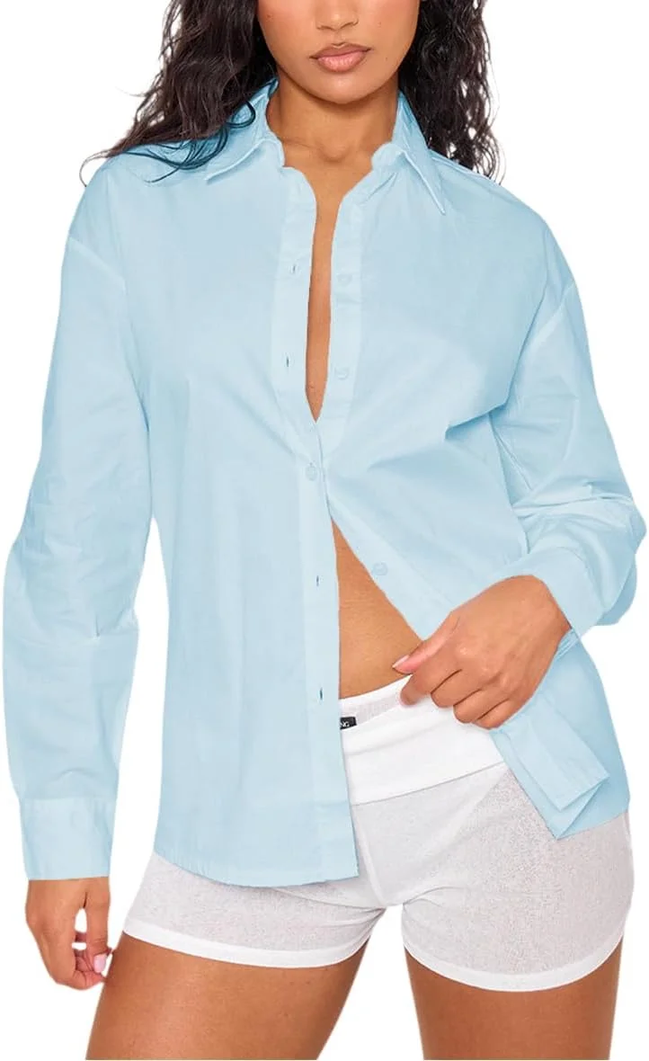 پیراهن دکمه دار زنانه YouSexy آستین بلند، بلوزهای یقه دار غیر رسمی مناسب کار و استایل روزمره