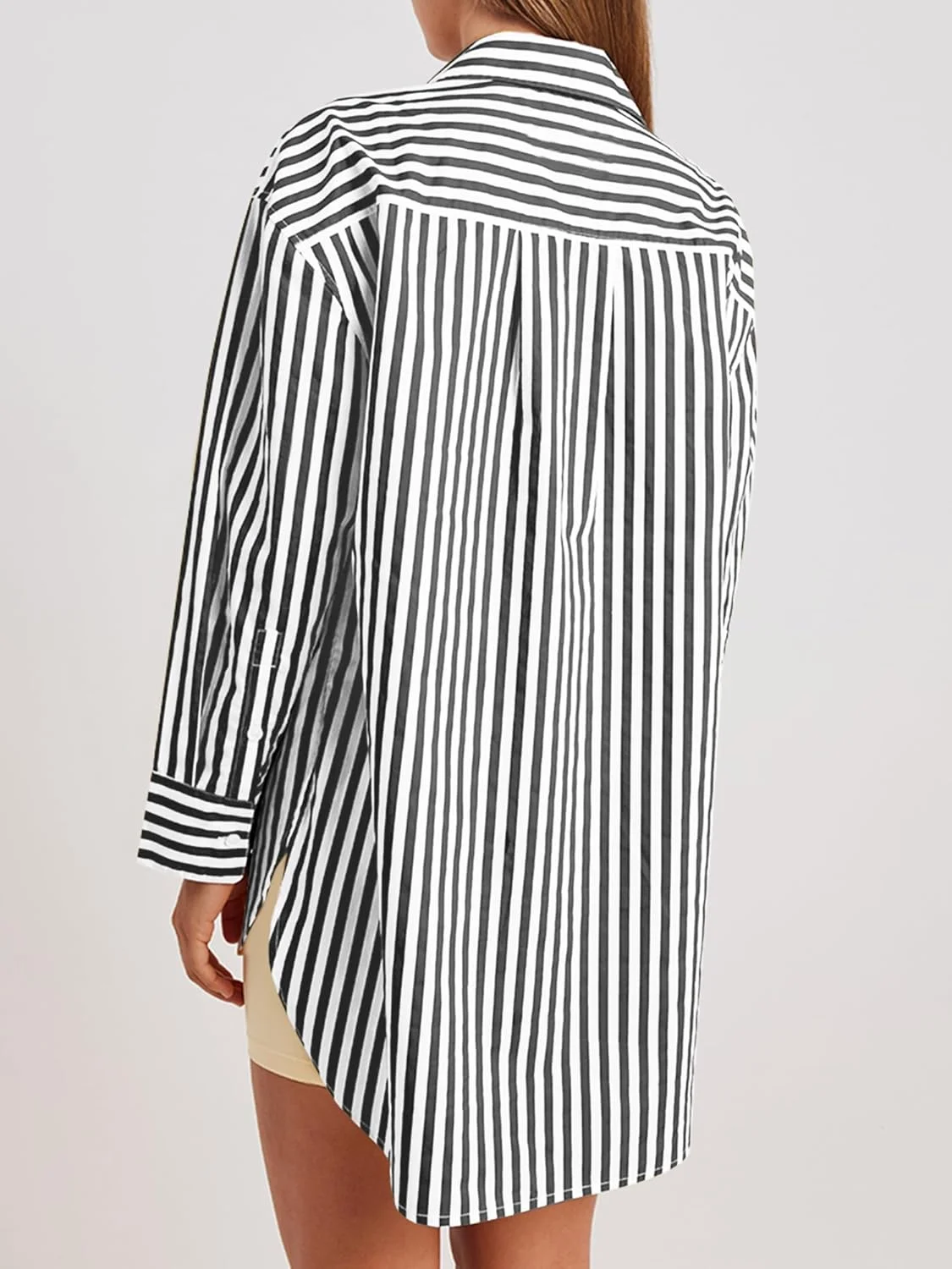 ZAFUL بلوز زنانه راه راه دکمه دار آستین بلند شیک یقه هفت با جیب