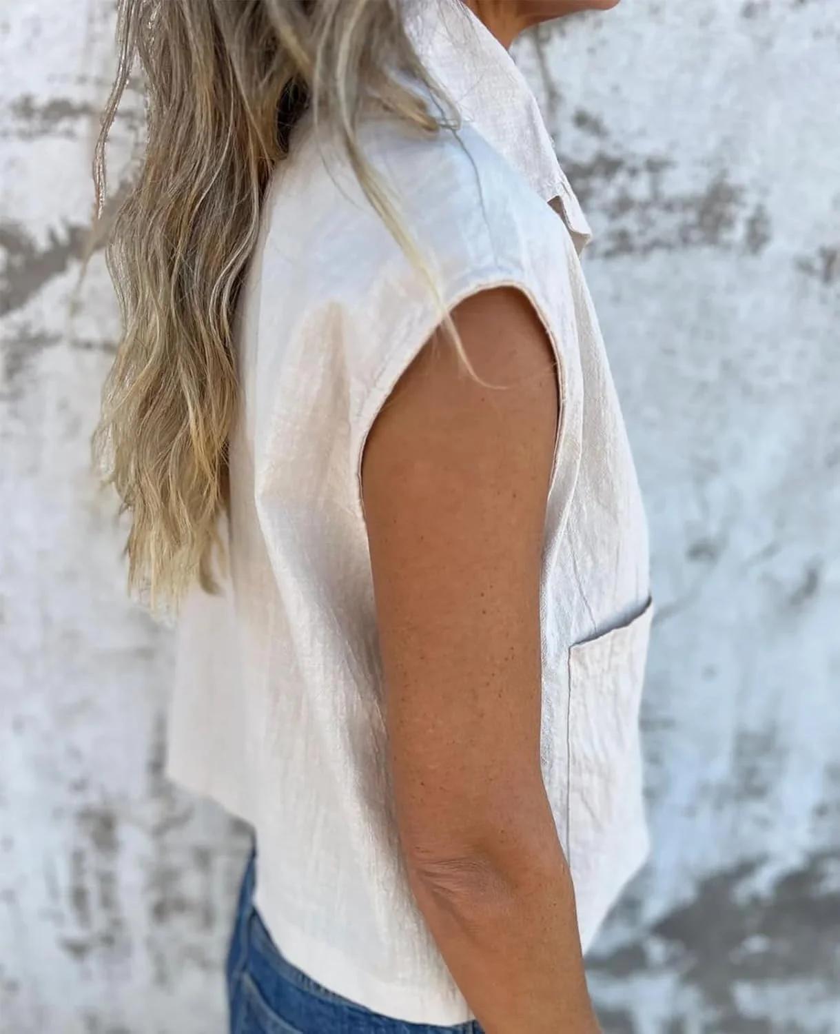 یونیفیز پیراهن لینن زنانه دکمه دار، پیراهن آستین کوتاه تابستانی یقه هفت، بلوزهای ساده غیر رسمی