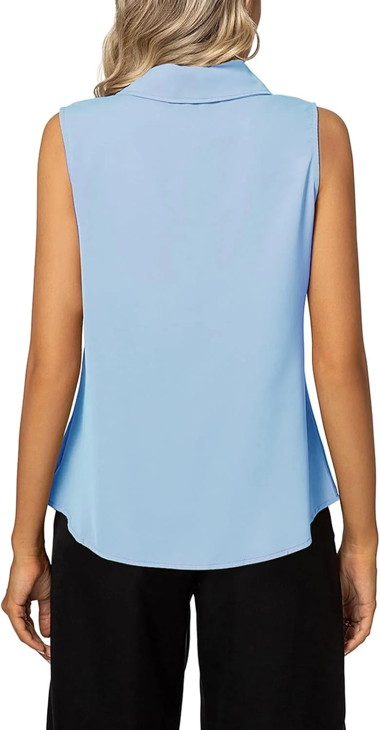 یونیفیز تاپ زنانه بدون آستین دکمه دار، بلوز یقه دار کلاسیک، تاپ های اداری و کاری پایه 2024