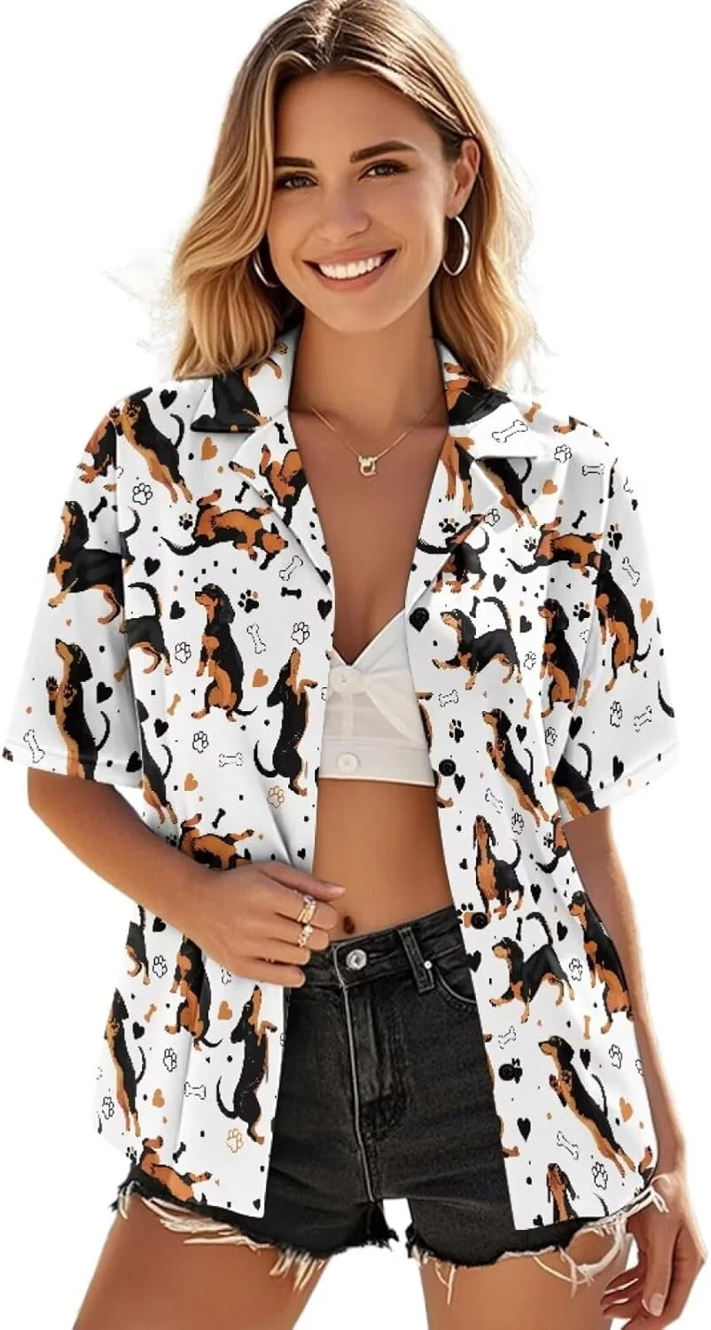 پیراهن های دکمه دار زنانه Yewattles، بلوز آستین کوتاه طرح دار، تاپ های مناسب کار و استایل کژوال برای دختران