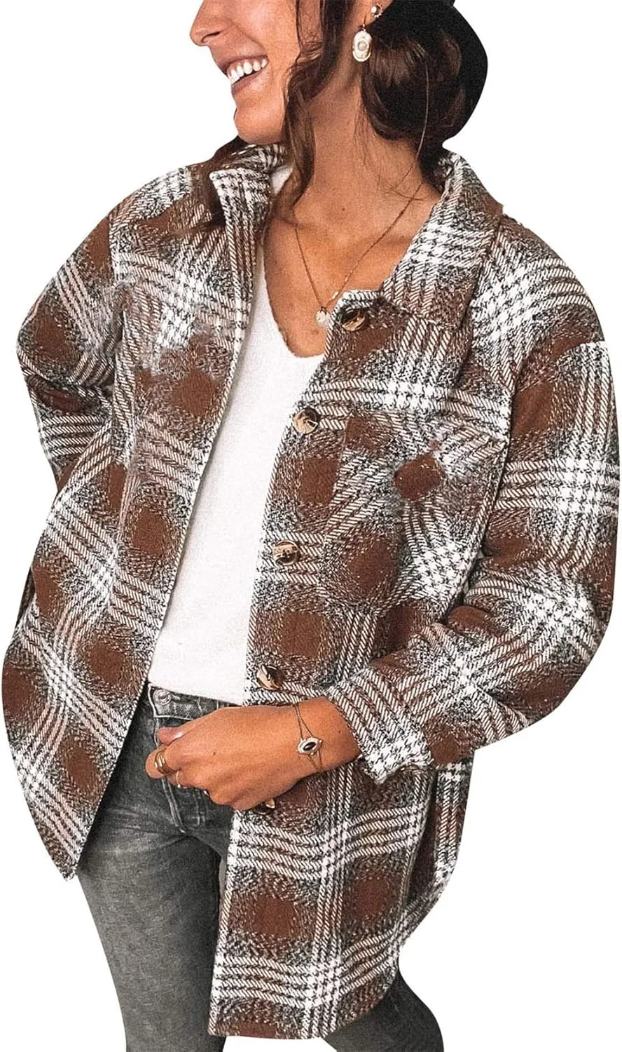 YMING بلوز چهارخانه زنانه آستین بلند دکمه دار، تاپ های غیر رسمی