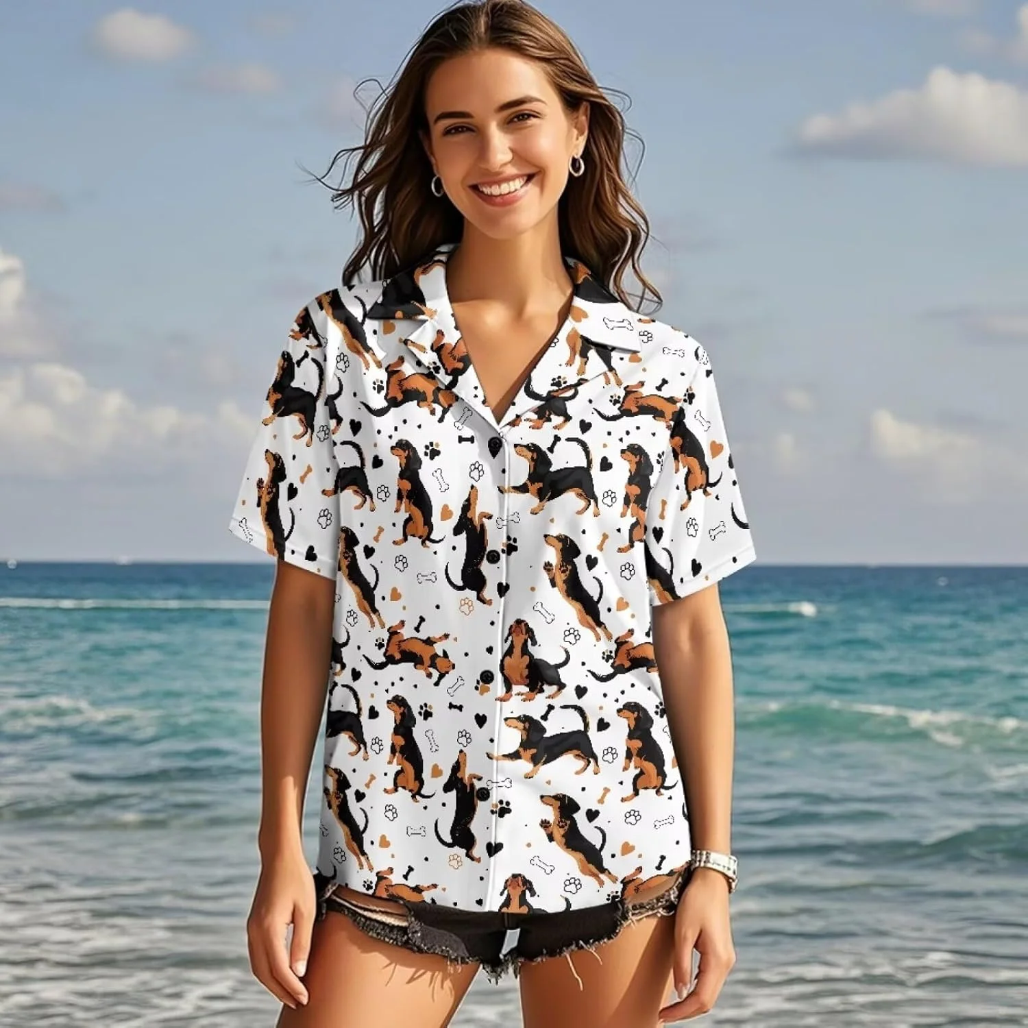 پیراهن های دکمه دار زنانه Yewattles، بلوز آستین کوتاه طرح دار، تاپ های مناسب کار و استایل کژوال برای دختران