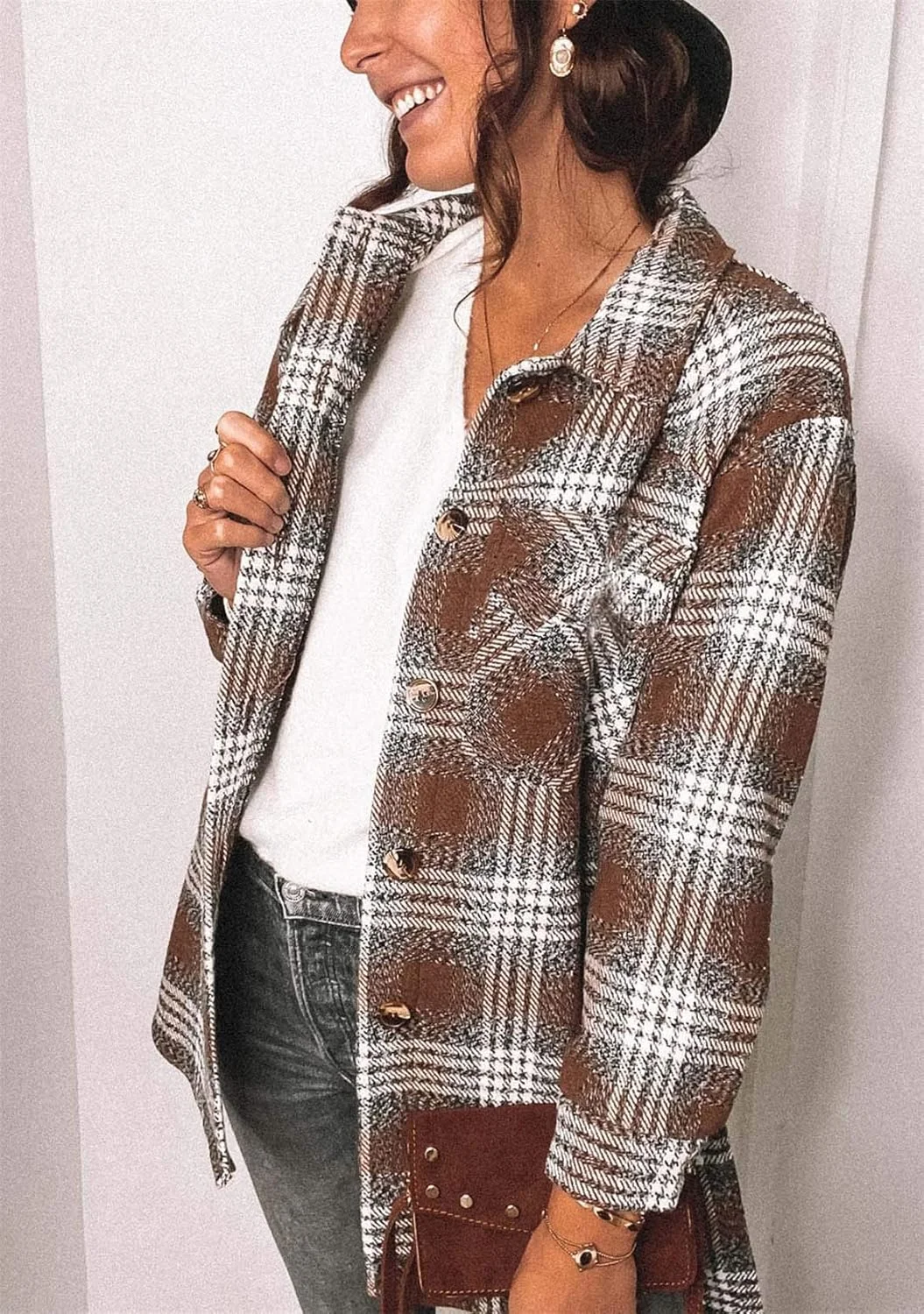 YMING بلوز چهارخانه زنانه آستین بلند دکمه دار، تاپ های غیر رسمی