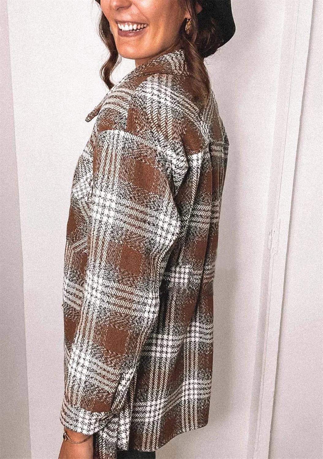 YMING بلوز چهارخانه زنانه آستین بلند دکمه دار، تاپ های غیر رسمی