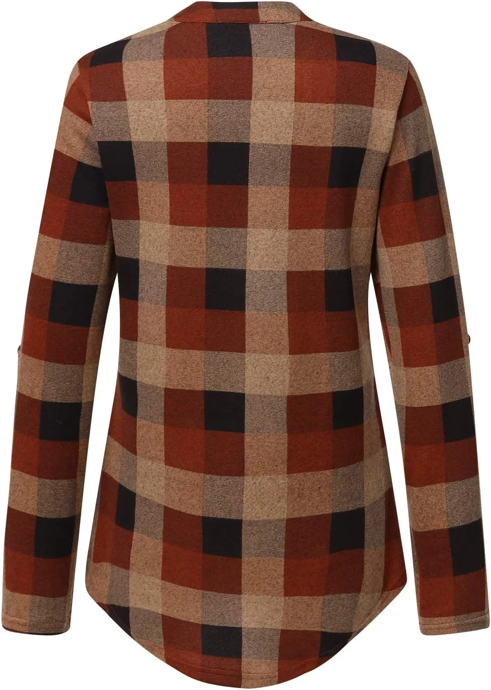 یوینز تاپ زنانه، بلوز دکمه دار، آستین بلند، طرح چهارخانه، مدل آزاد، تیشرت بافتنی پایه و غیر رسمی، رنگ قهوه ای، سایز XXL