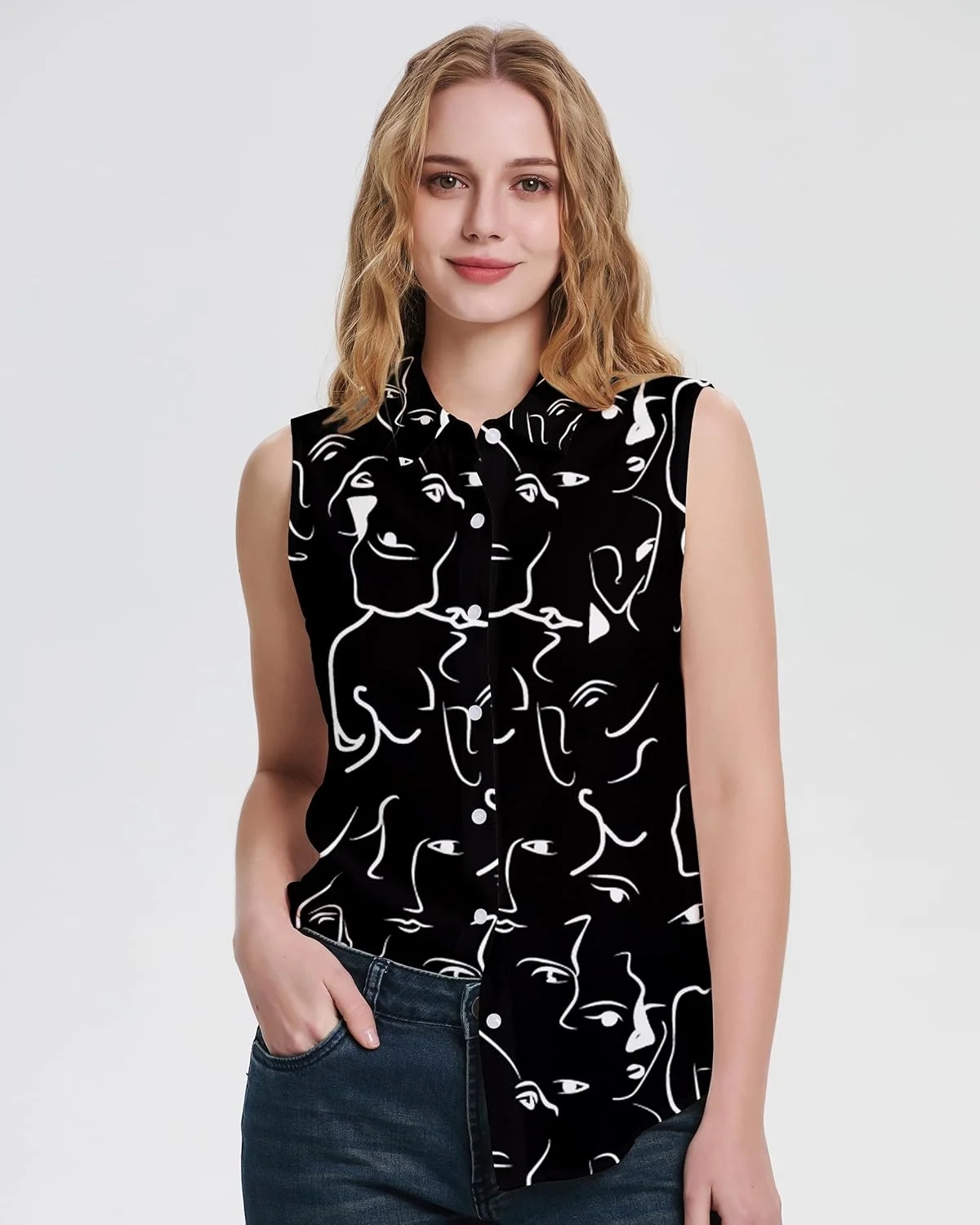 یامانمن بلوز دکمه دار آستین حلقه ای زنانه، یقه دار کلاسیک، تاپ های تانک یقه هفت غیر رسمی