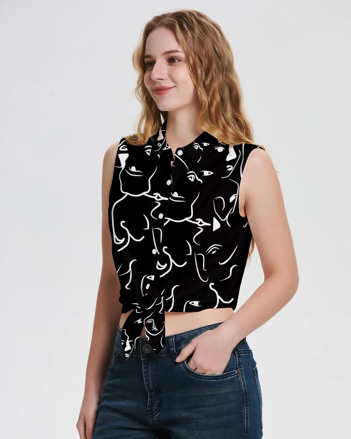 یامانمن بلوز دکمه دار آستین حلقه ای زنانه، یقه دار کلاسیک، تاپ های تانک یقه هفت غیر رسمی