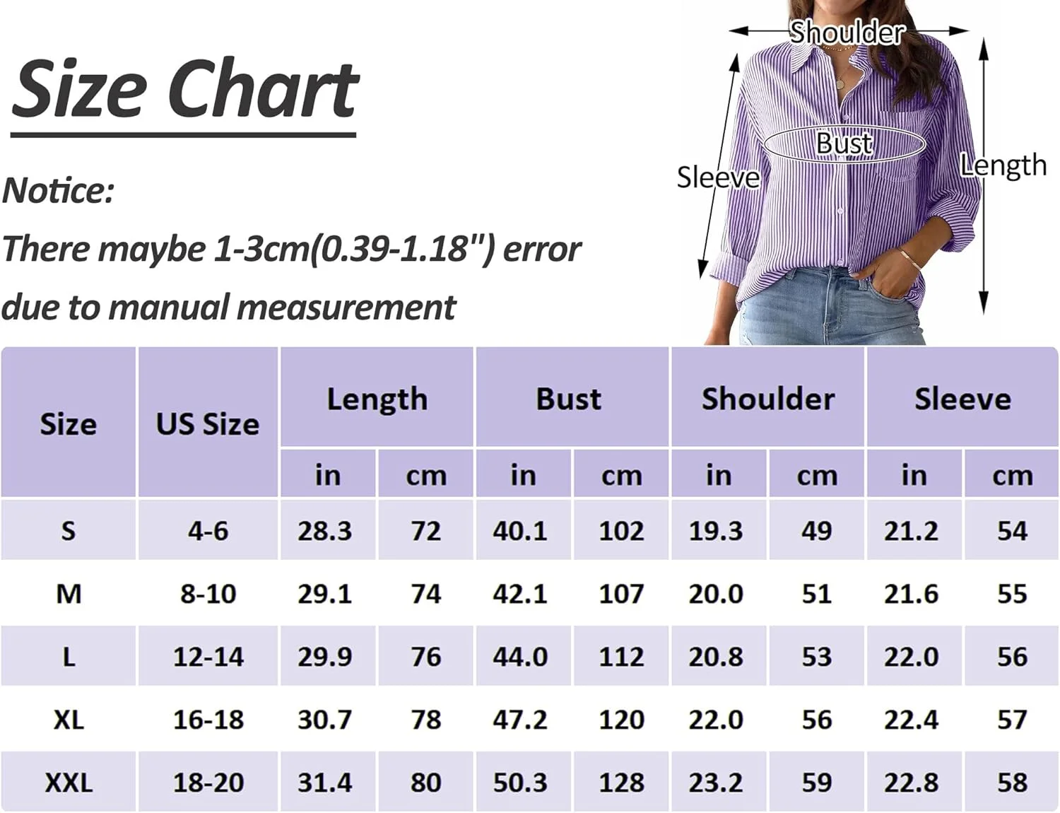 بلوز راه راه زنانه آستین بلند دکمه دار، تونیک، پیراهن شیک و غیر رسمی یقه هفت، بلوز پایه، تاپ اداری شیک، سایز S، بنفش