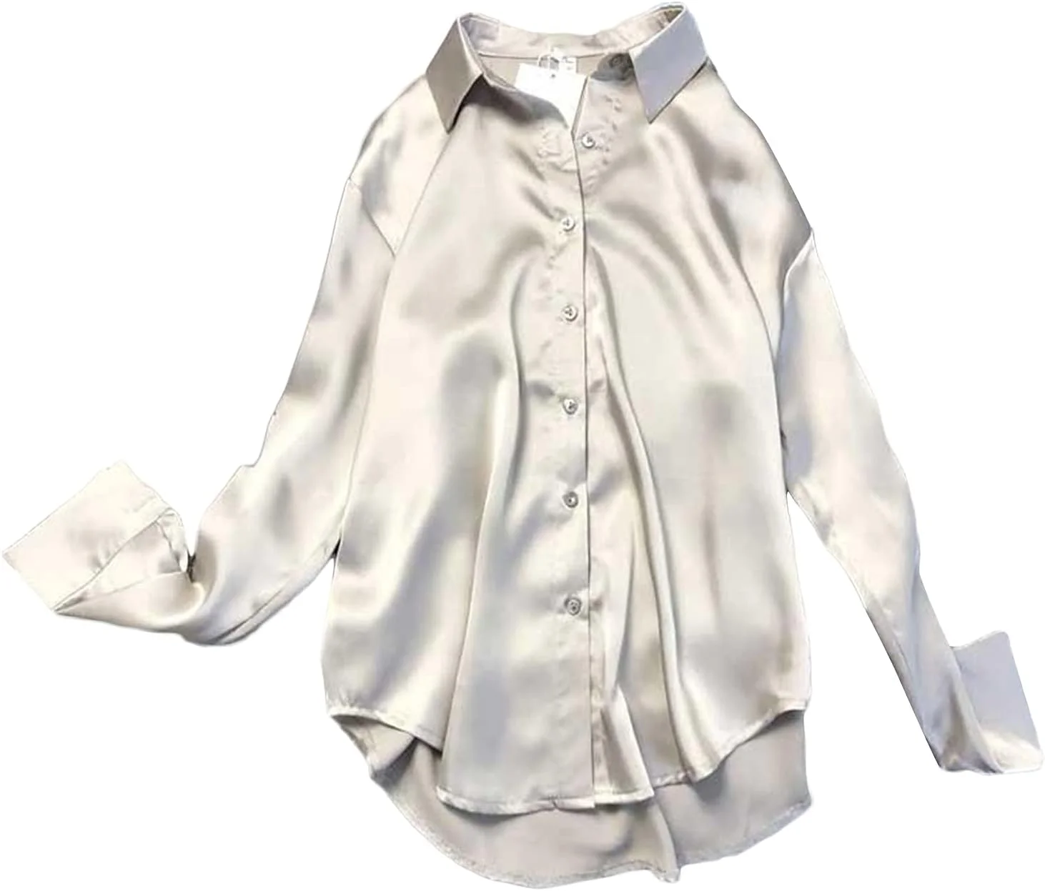 بلوز زنانه آستین بلند ساتن، تنفس پذیر و ابریشمی، یقه برگردان، تاپ رسمی دکمه دار، بلوز غیر رسمی